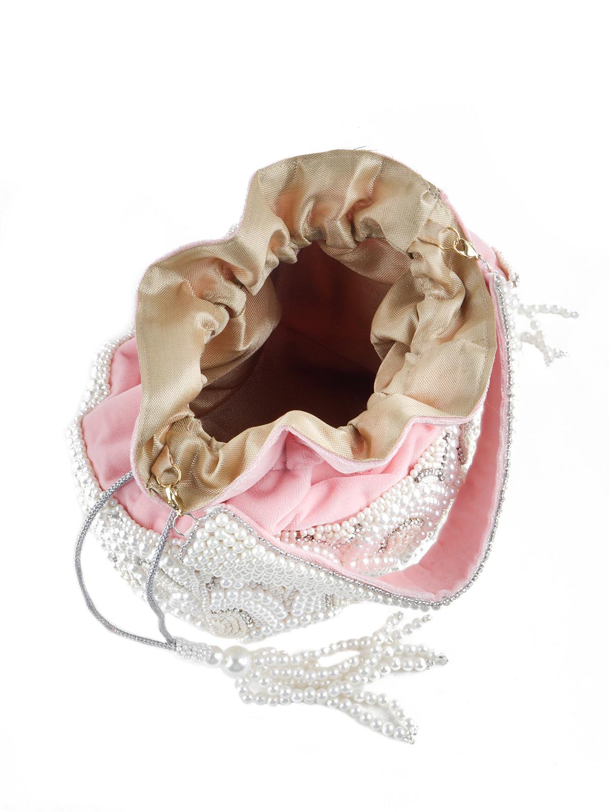 Odette Women Pink Embellished Potli - Image 6