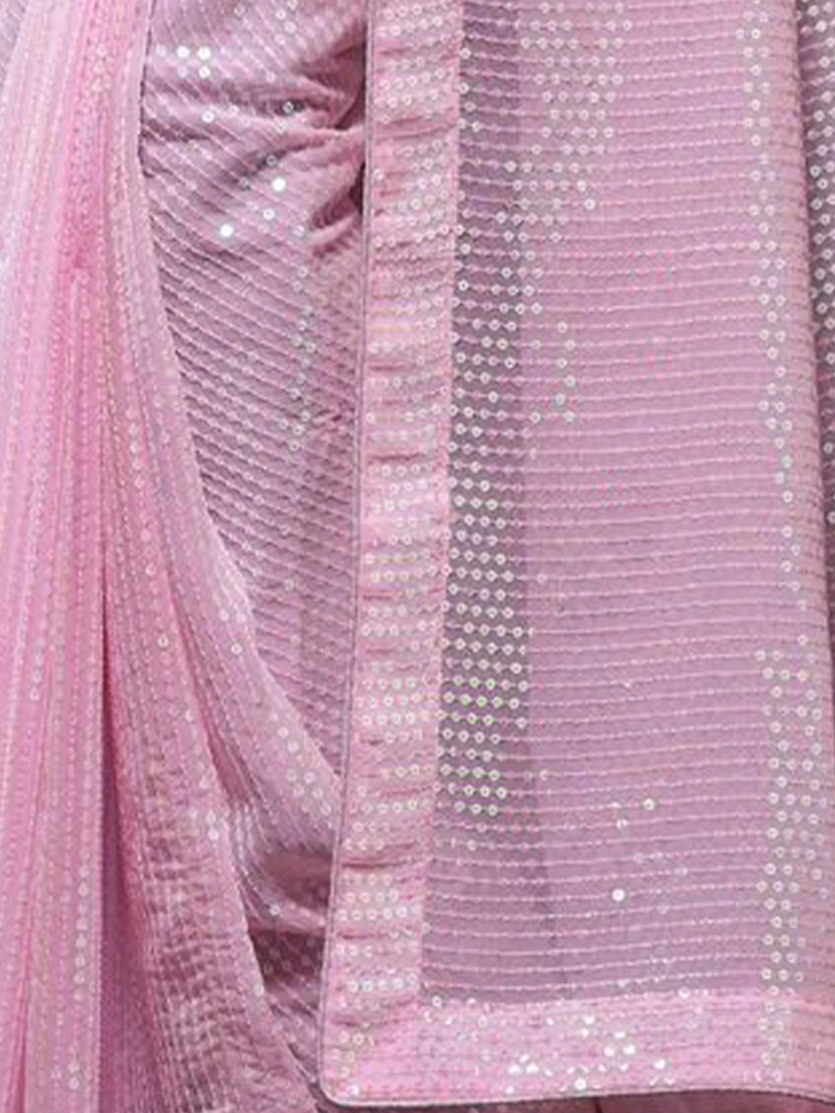 Odette Women Pink Embellished Georgette Saree With Unstitched Blouse - Image 6