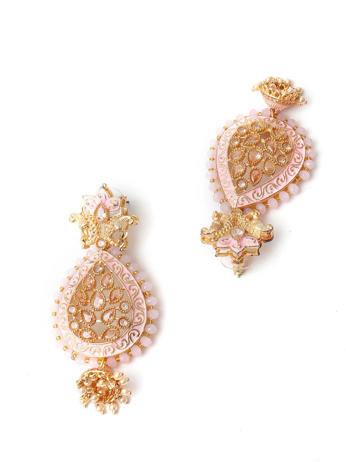 Odette Women Pink Enameled Leafy Dangle Earrings - Image 6