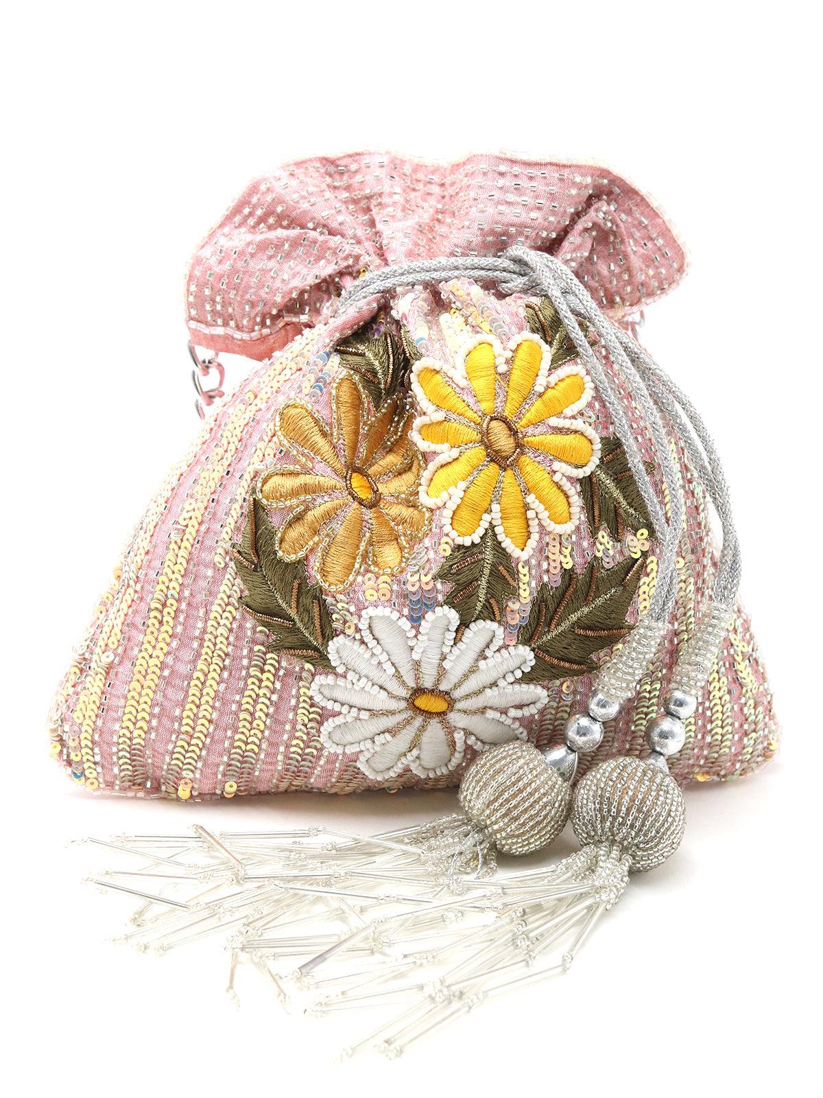 Odette Women Pink Handcrafted Potli Handbag - Image 3