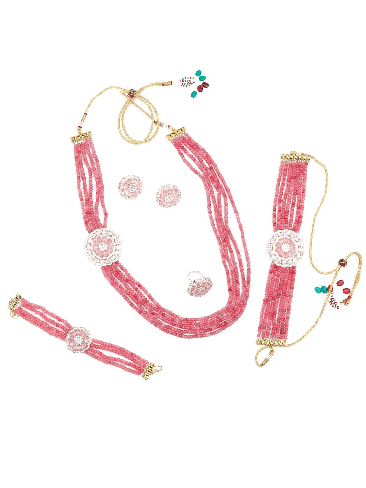 Odette Women Pink Onyx Choker With Necklace Set - Image 3