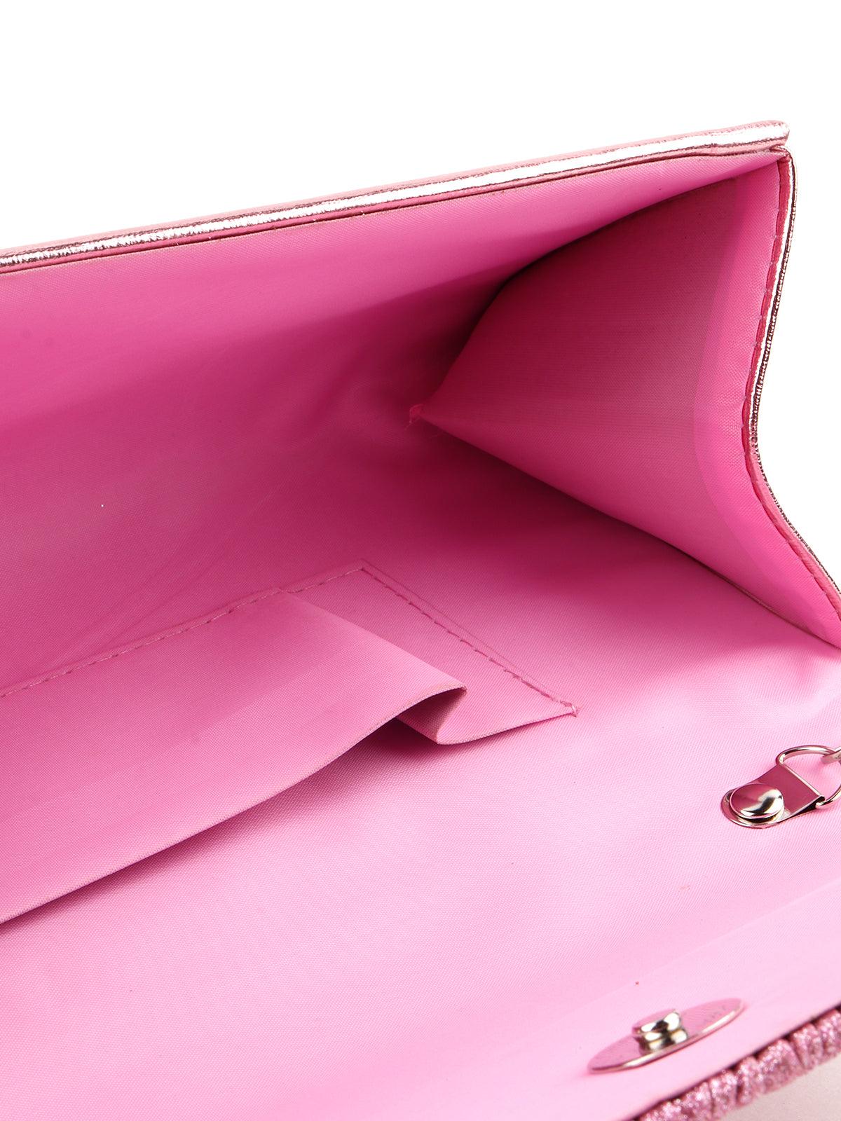 Odette Women Pink Shimmer Envelope Clutch! - Image 6