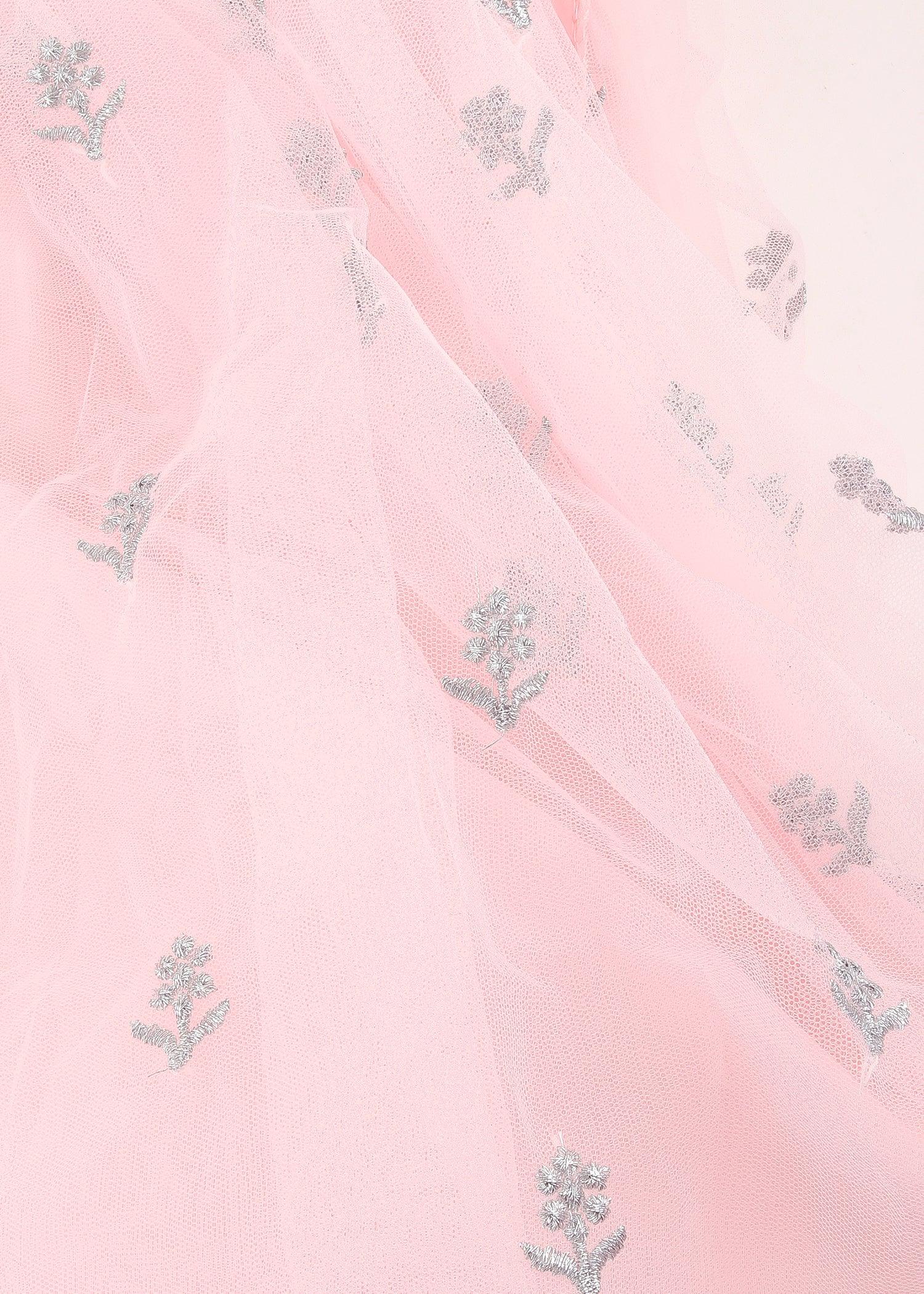 Odette Pink Soft Net Semi Stitched Lehenga With Unstitched Blouse For Women - Image 3