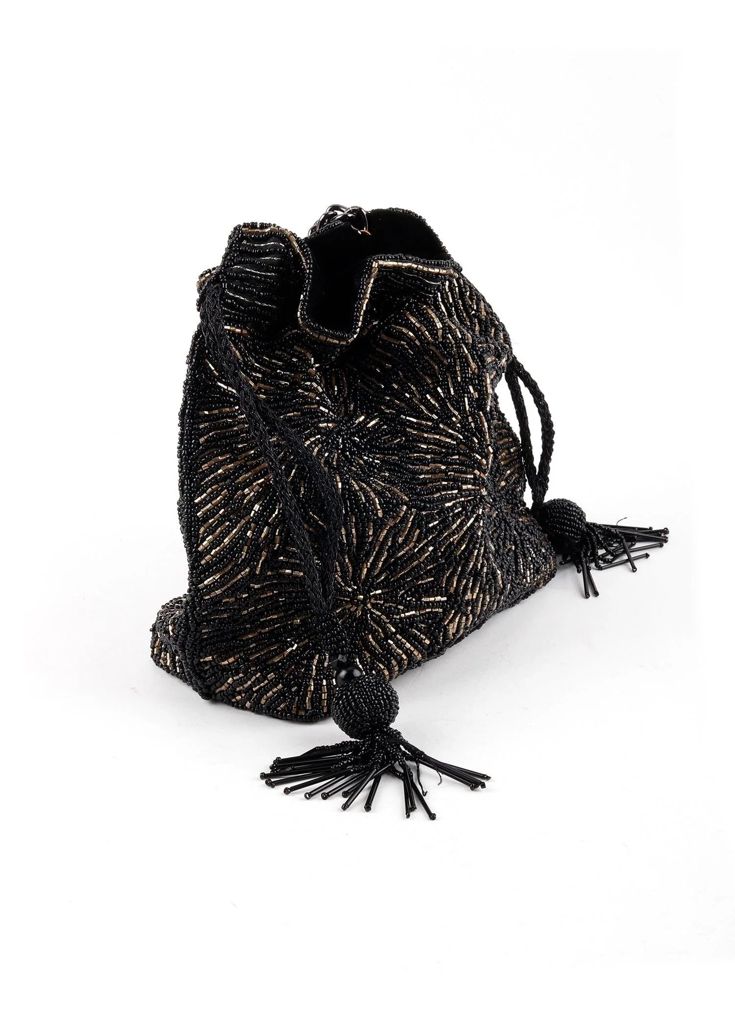 Odette Women Pleasing Black Tassel Potli Handbag - Image 4