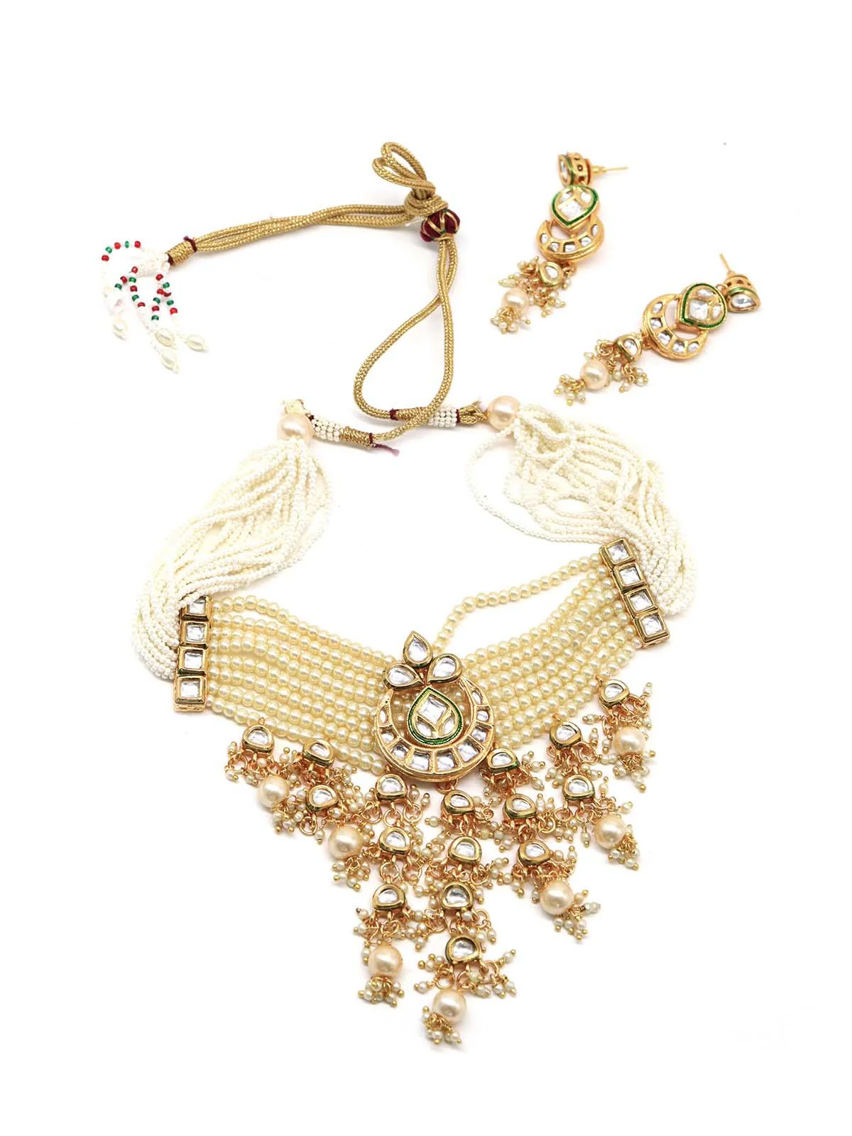 Odette Women Ponderous Pearl Kundan Choker With Earrings! - Image 3