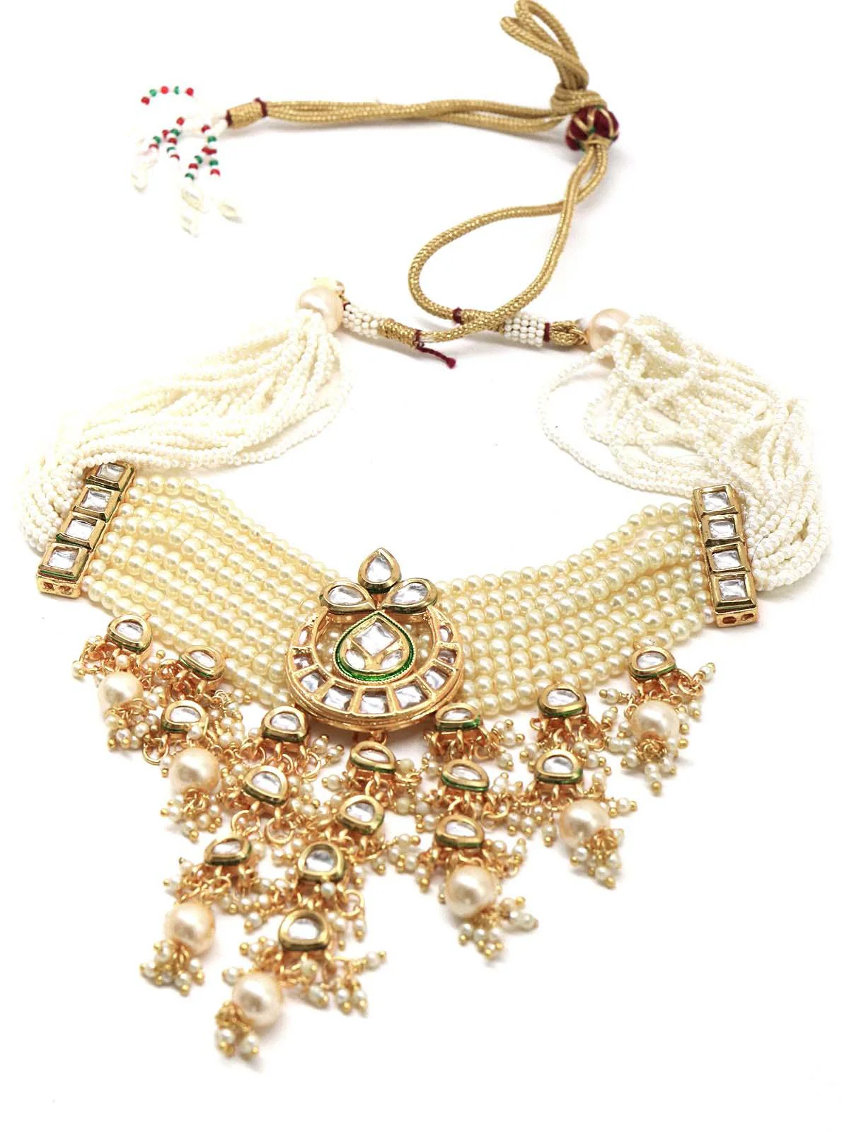 Odette Women Ponderous Pearl Kundan Choker With Earrings! - Image 4