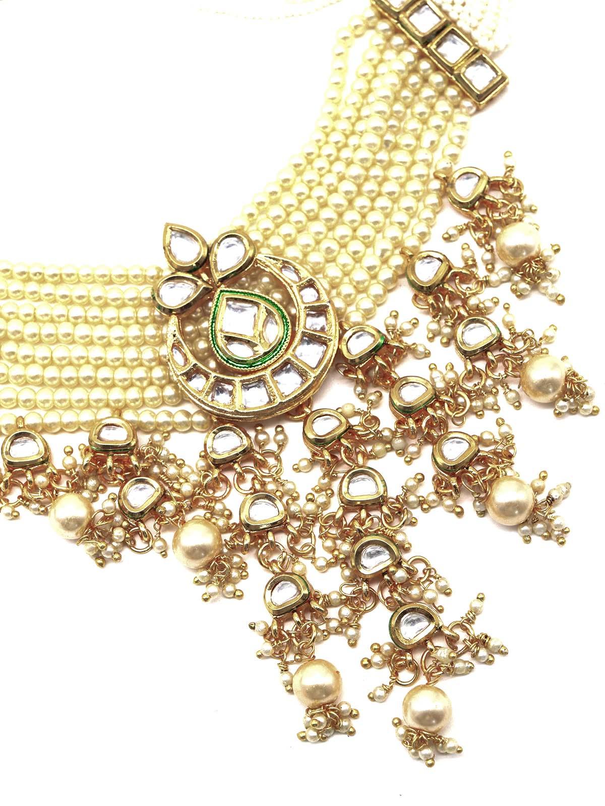 Odette Women Ponderous Pearl Kundan Choker With Earrings! - Image 5
