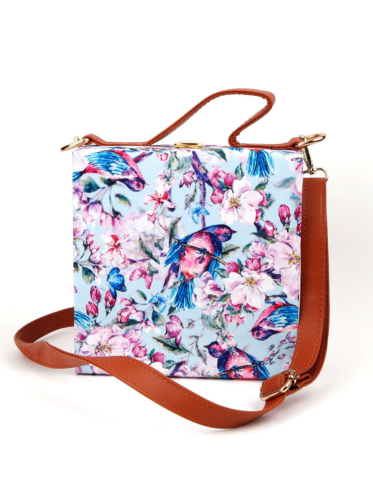 Odette Women Printed Powder Blue Raxin Boxy Handbag - Image 5