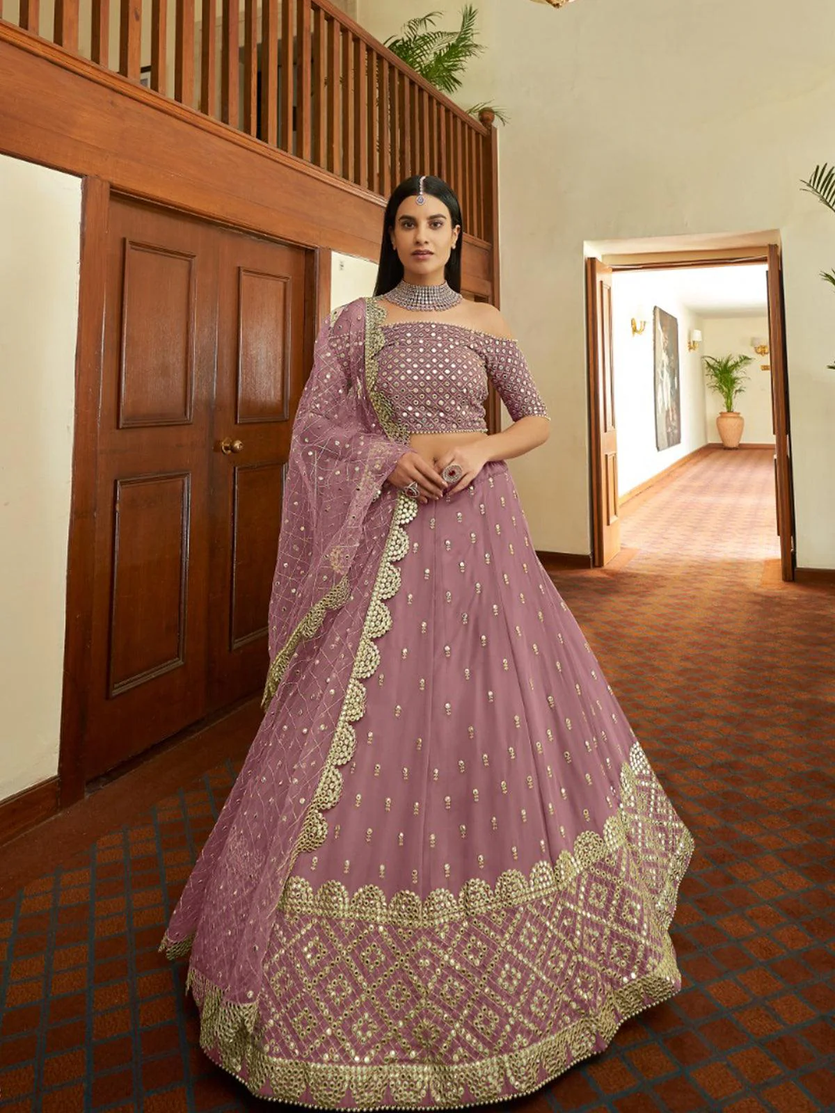 Odette Women Purple Designer Semi Stitched Lehenga With  Unstitched Blouse - Image 2