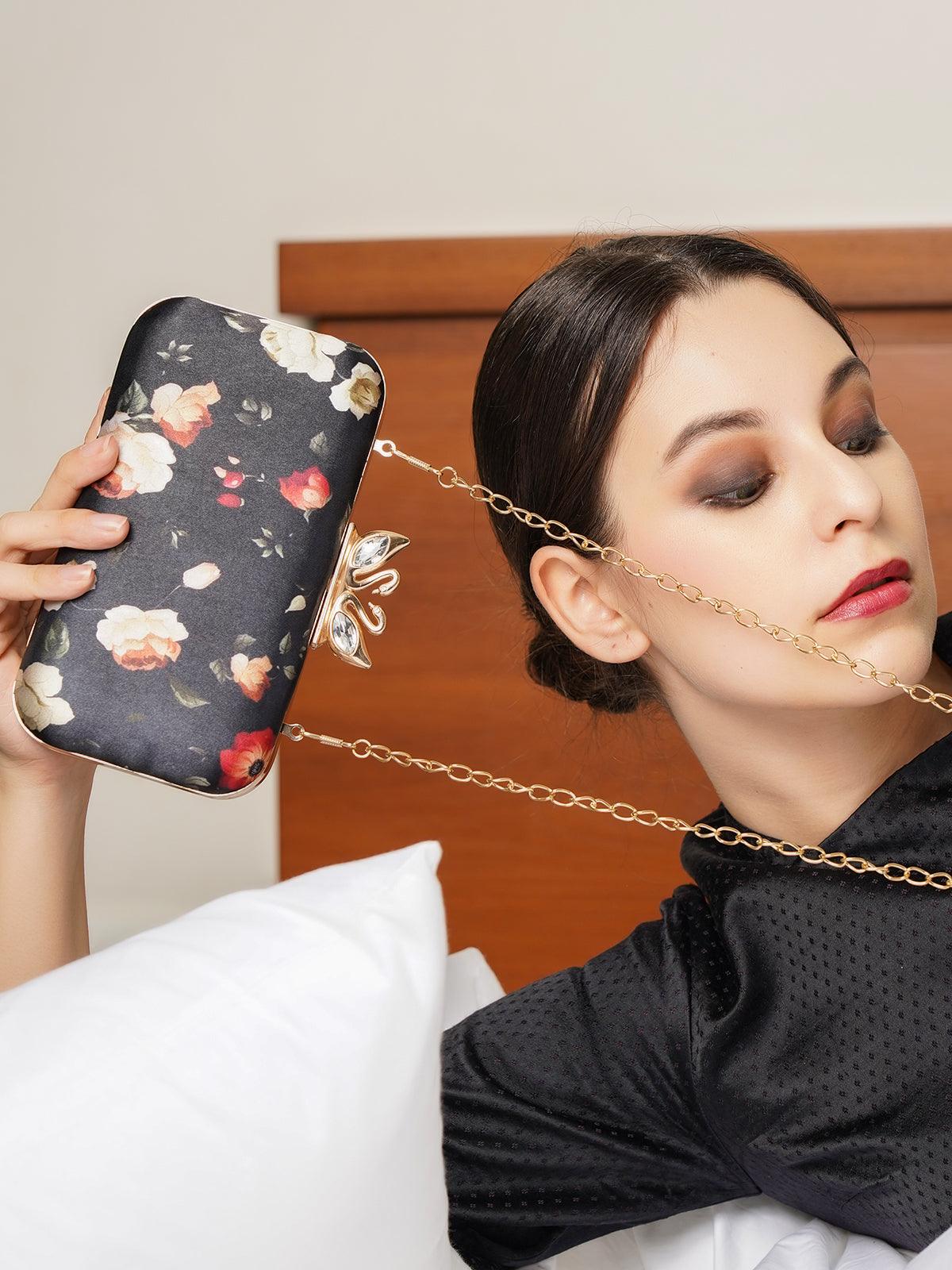 Odette Women Rectangular Elegant Black Clutch