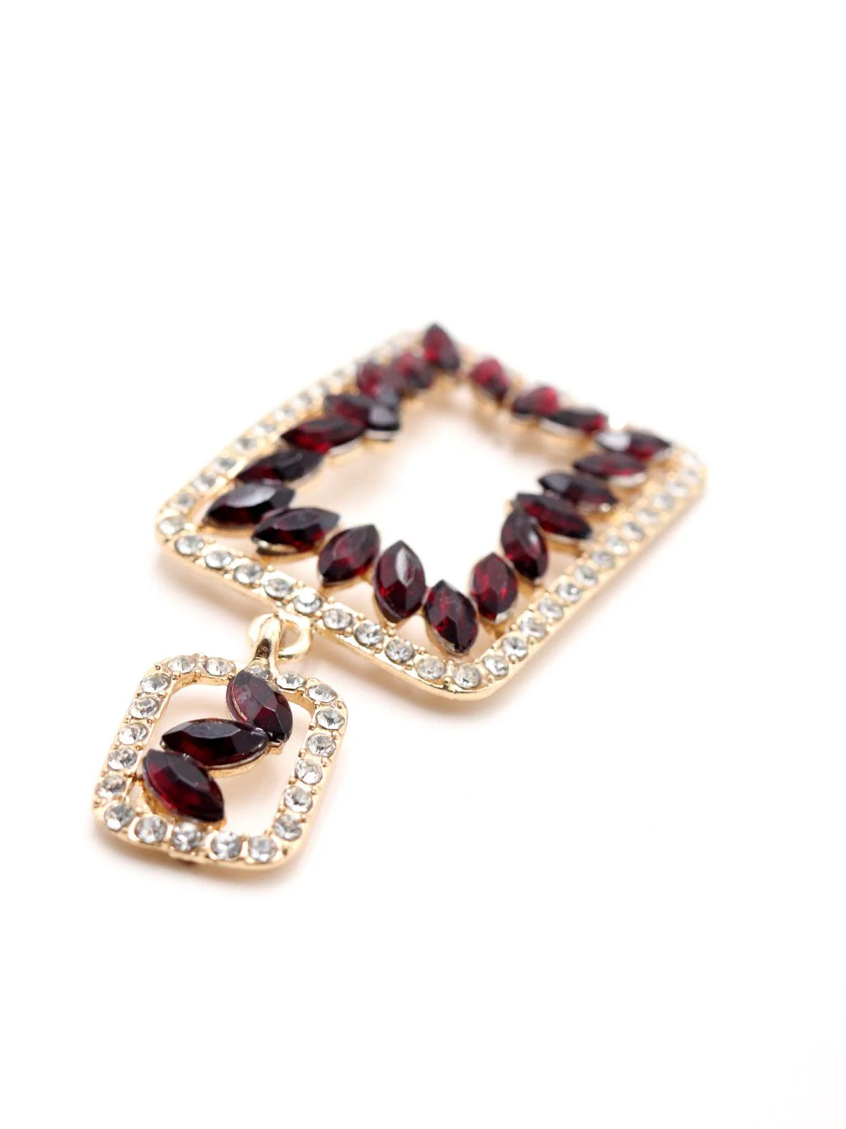 Odette Women Rectangular Lovely Red & Clear Dangle Earrings - Image 3