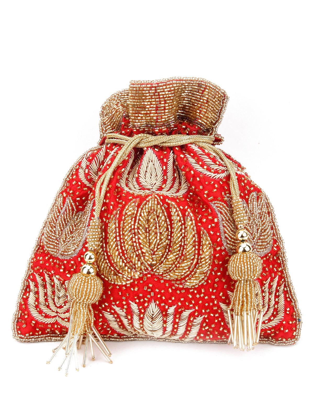 Odette Women Red Beautiful Tassel Potli Handbag - Image 4