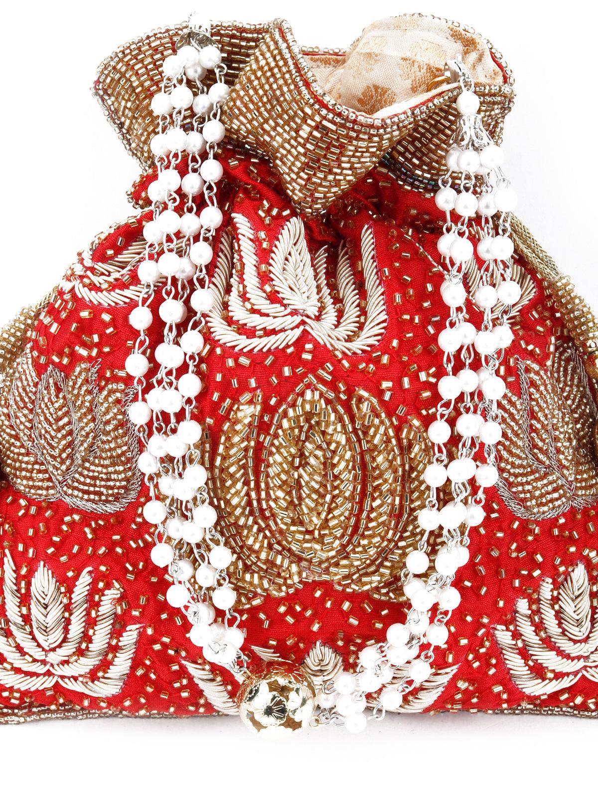 Odette Women Red Beautiful Tassel Potli Handbag - Image 5