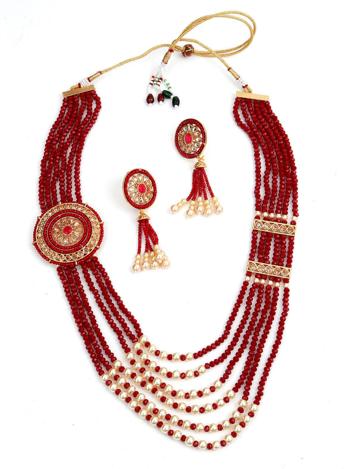 Odette Women Red Bright Onyx-Pearl Necklace Set - Image 3