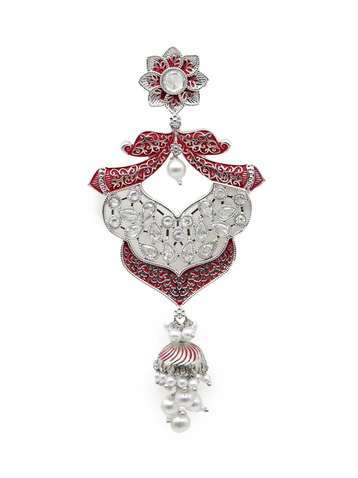 Odette Women Red Silver Tone Amazing Dangle Earrings - Image 5