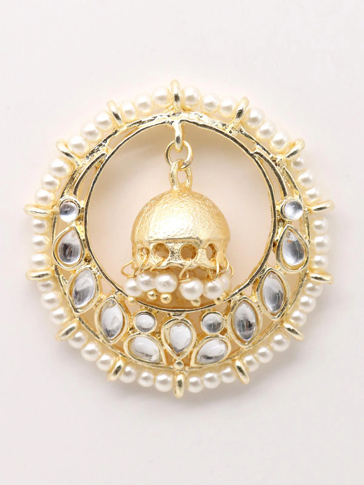 Odette Women Round Gold Tone Kundan And Pearl Earrings - Image 3