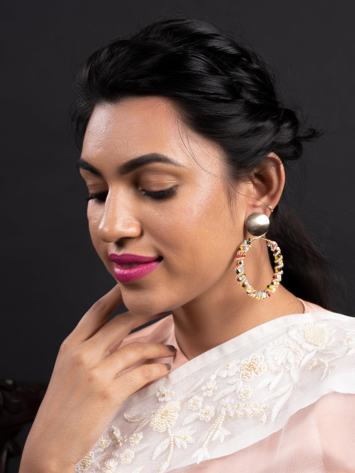 Odette Women Round Multicolor Beaded Dangle Earrings - Image 2