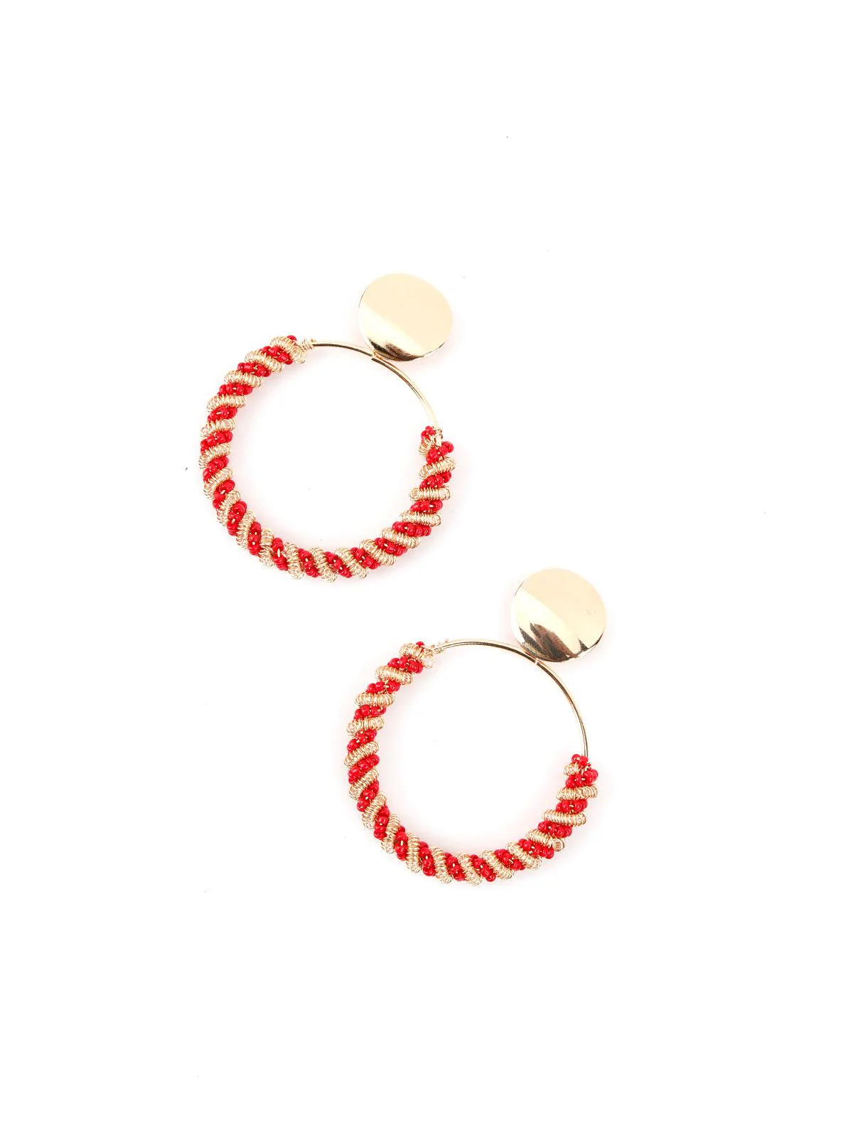 Odette Women Round Red Beaded Dangle Earrings - Image 3