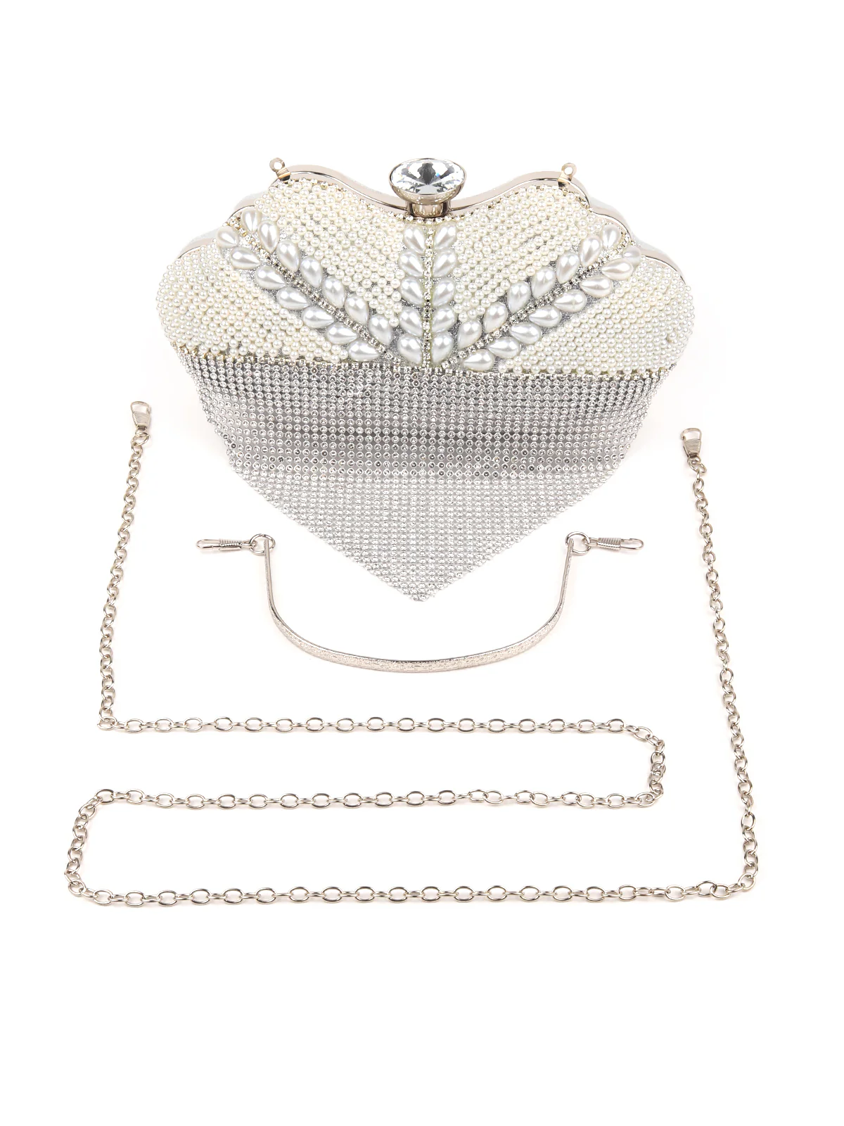 Odette Women Silver Color Bridal Embellished Clutch - Image 3