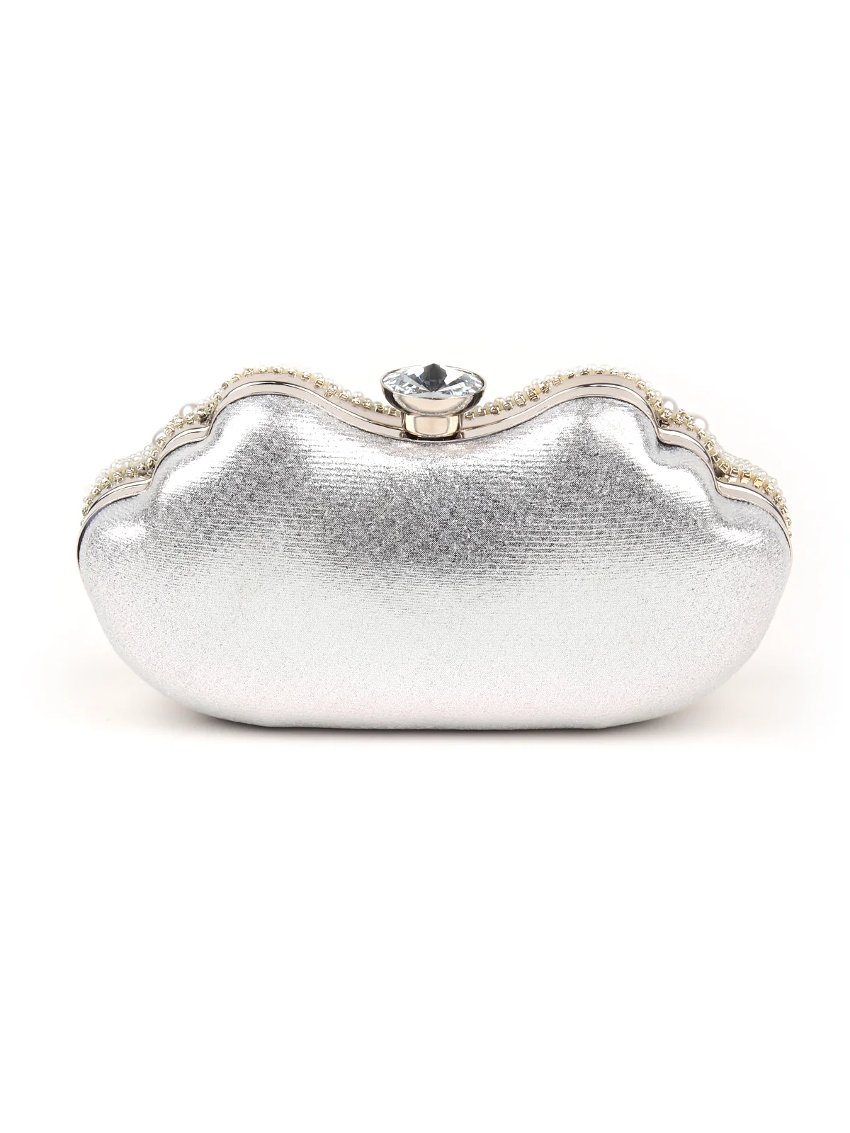 Odette Women Silver Color Bridal Embellished Clutch - Image 6