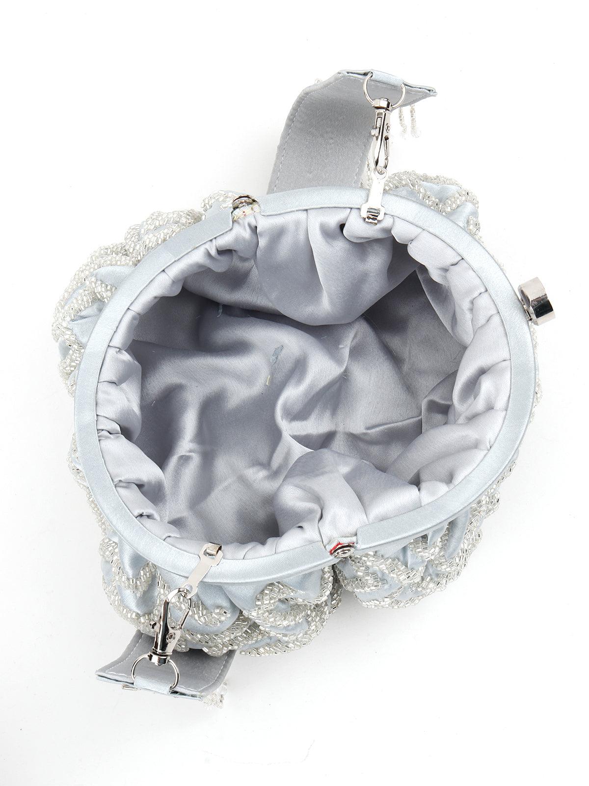 Odette Women Silver-Grey Gleaming Batuwa - Image 5
