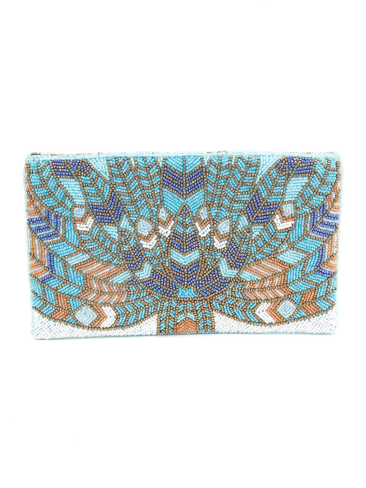 Odette Women Sky Blue Lovely Beaded Envelope Cutch - Image 3