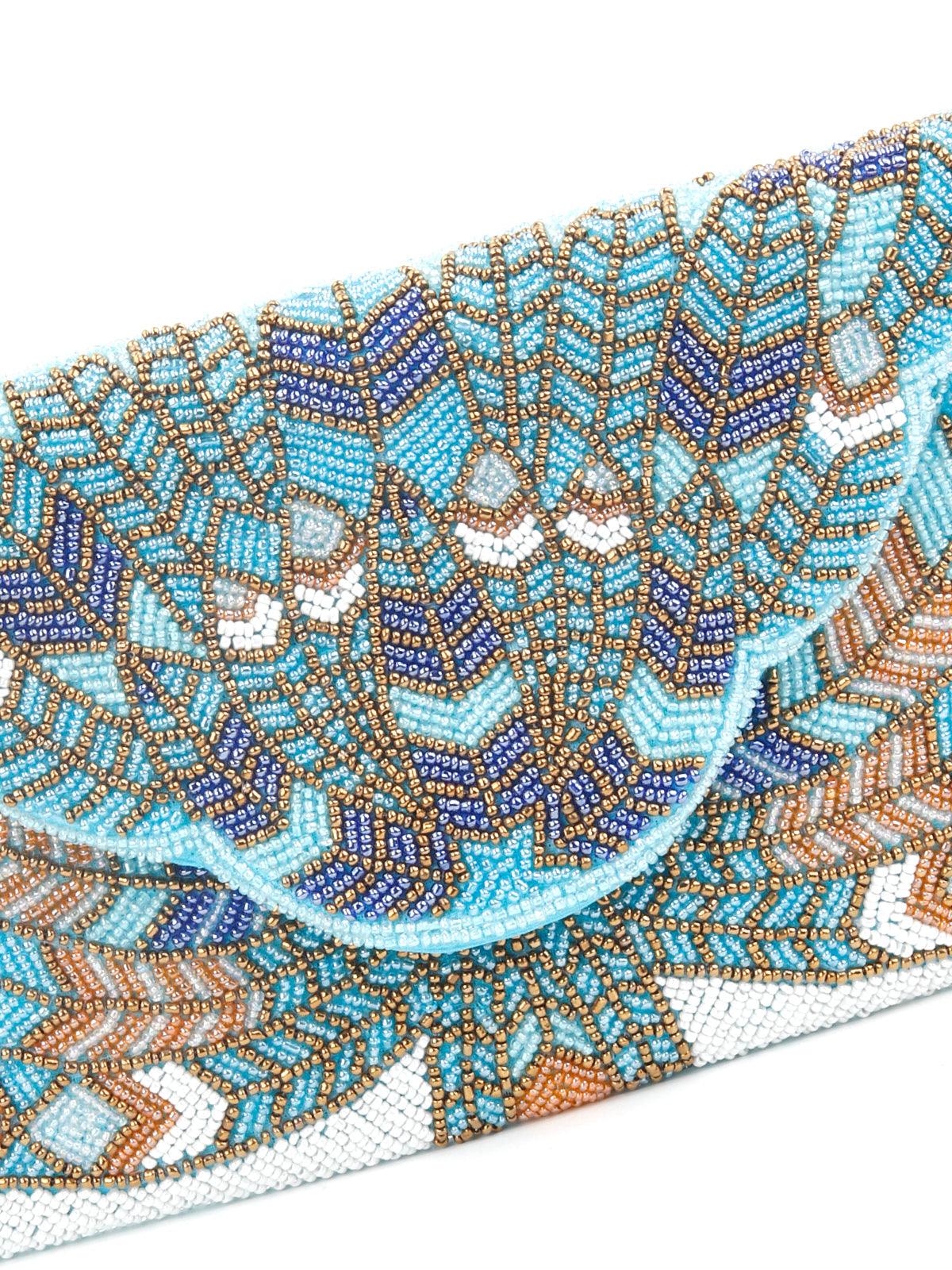 Odette Women Sky Blue Lovely Beaded Envelope Cutch - Image 4