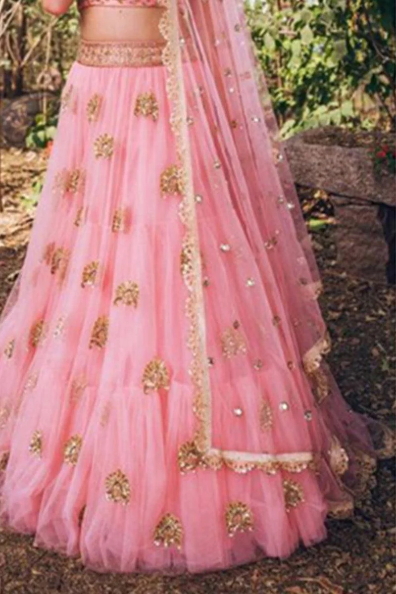 Odette Women Soft Net Pink Semi Stitched Lehenga With Unstitched Blouse - Image 2