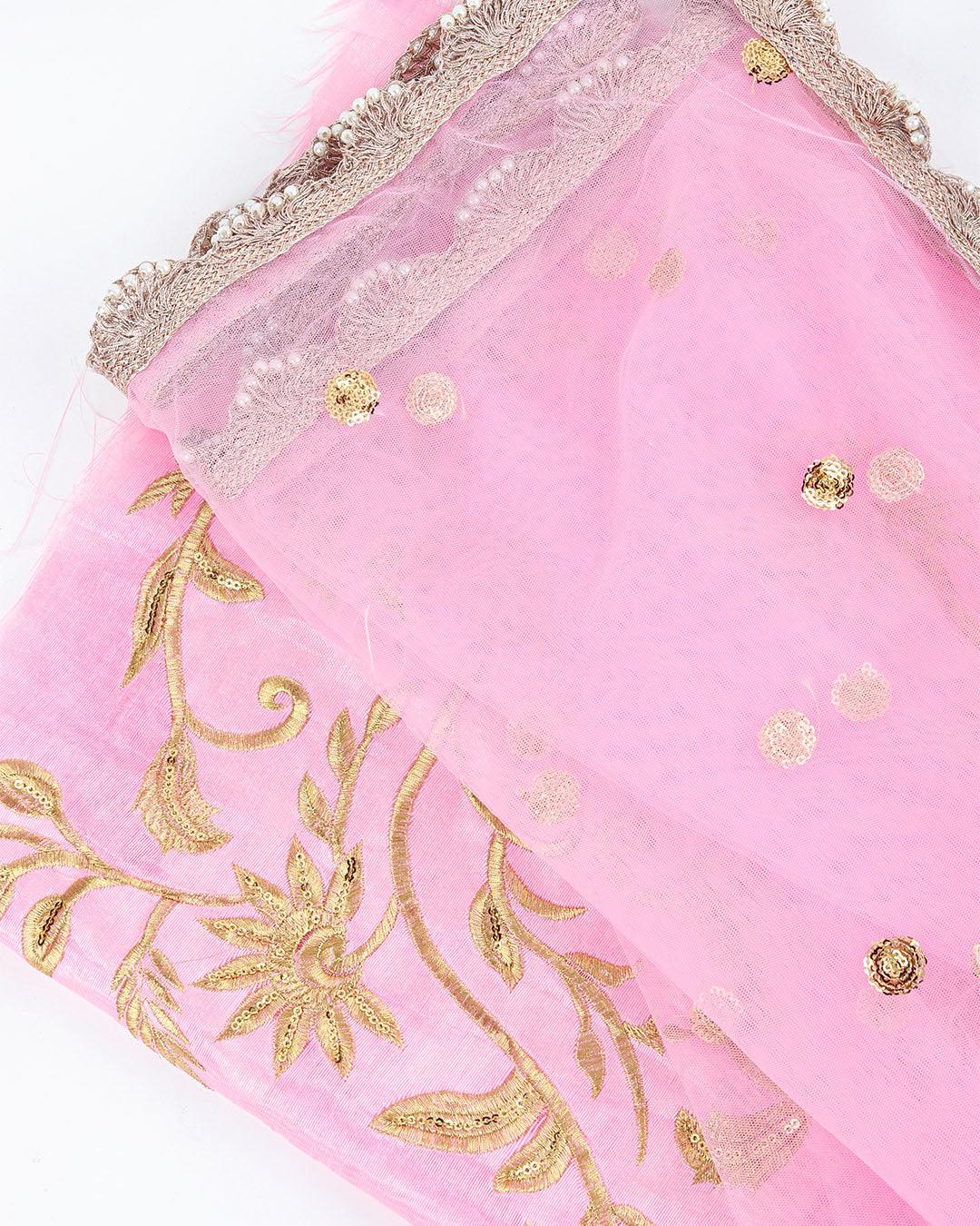 Odette Women Soft Net Pink Semi Stitched Lehenga With Unstitched Blouse - Image 4