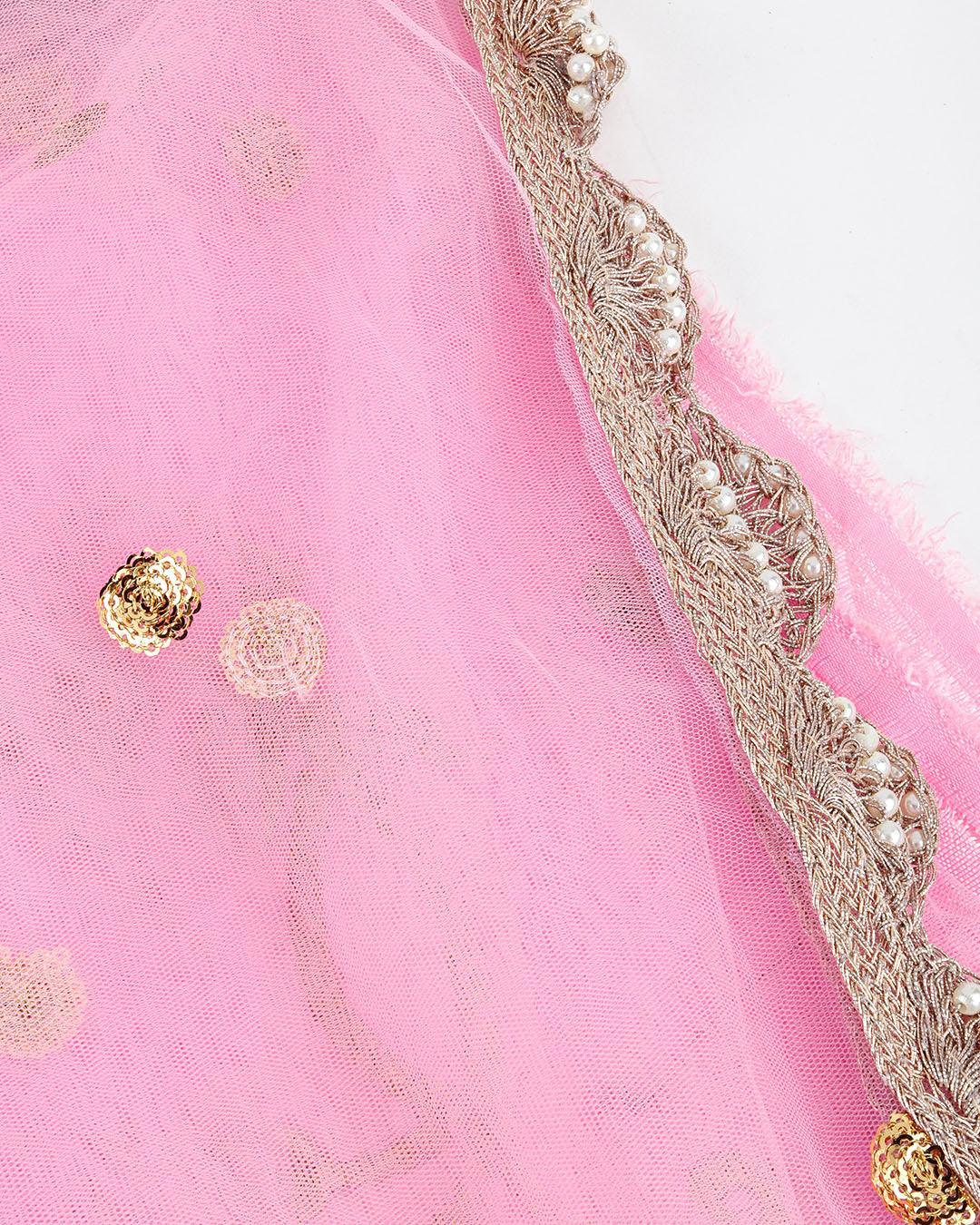 Odette Women Soft Net Pink Semi Stitched Lehenga With Unstitched Blouse - Image 5