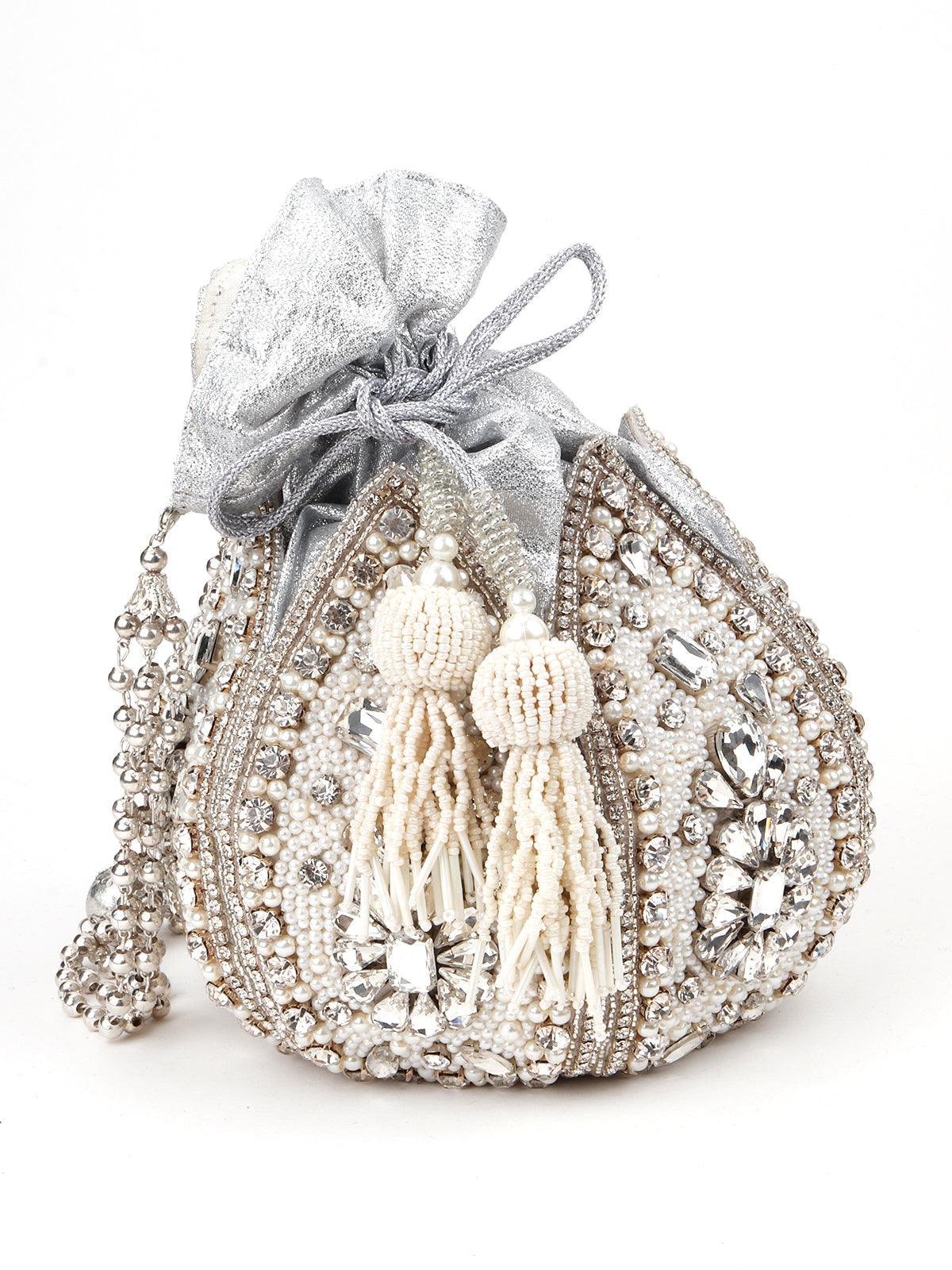 Odette Women Sterling Silver Embellished Potli - Image 3