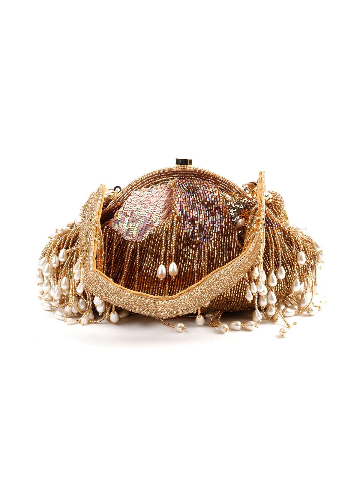 Odette Women Stunning Gold Tassel Batuwa - Image 4