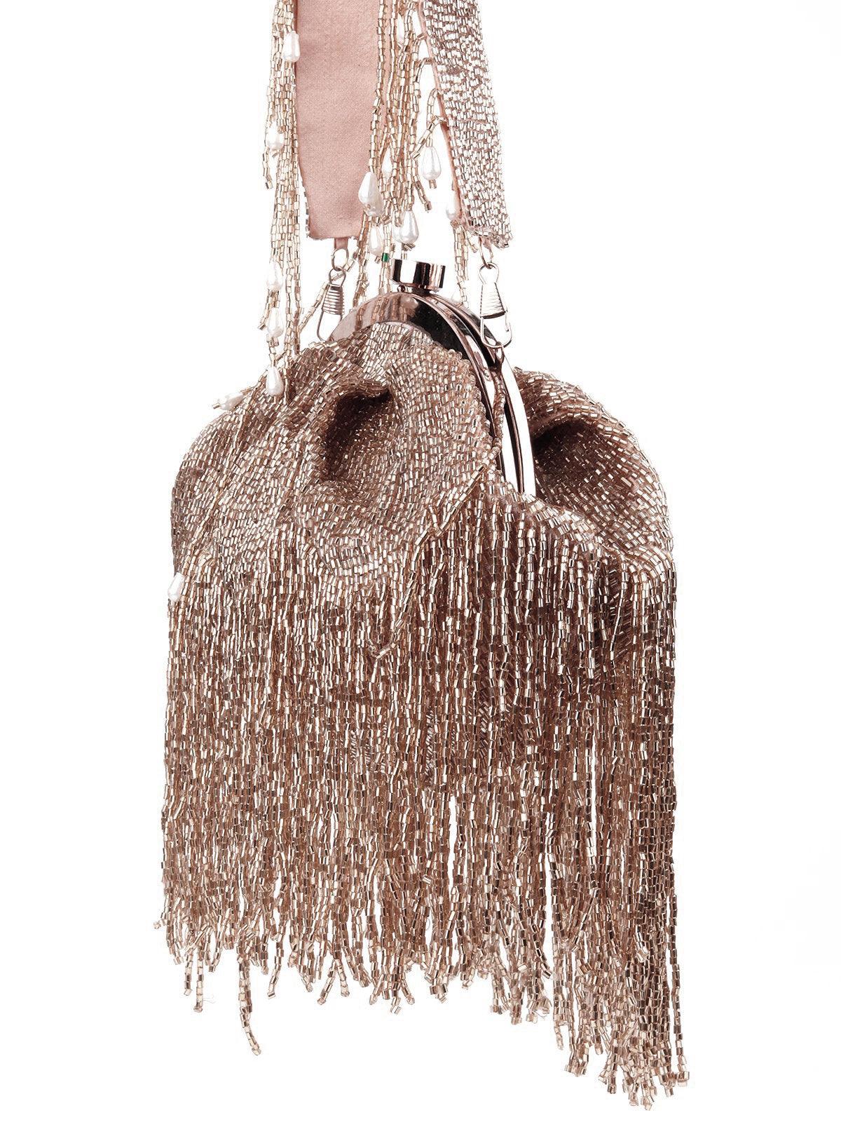 Odette Women Stunning Rose Gold Tassel Batuwa - Image 3