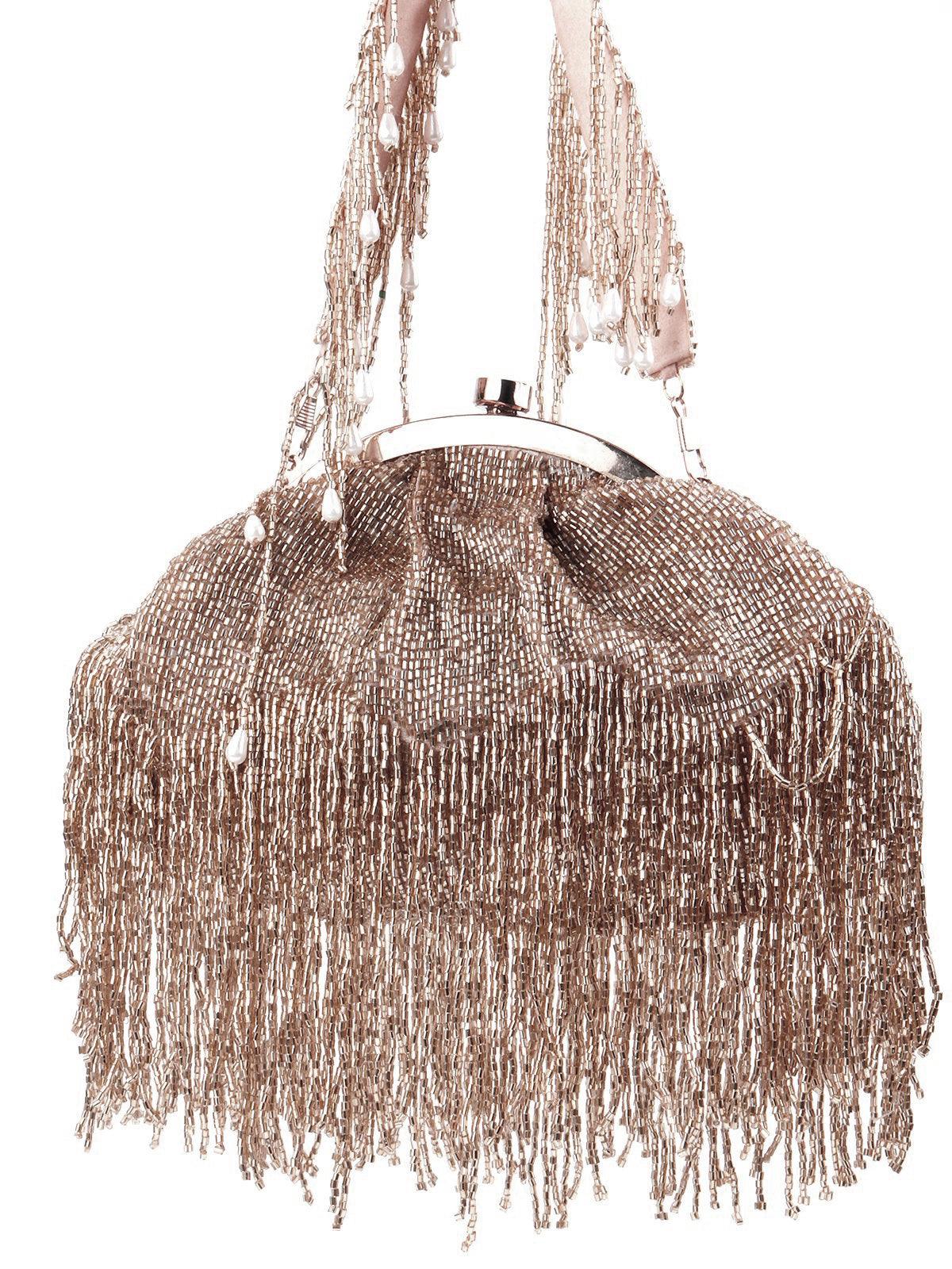 Odette Women Stunning Rose Gold Tassel Batuwa - Image 4