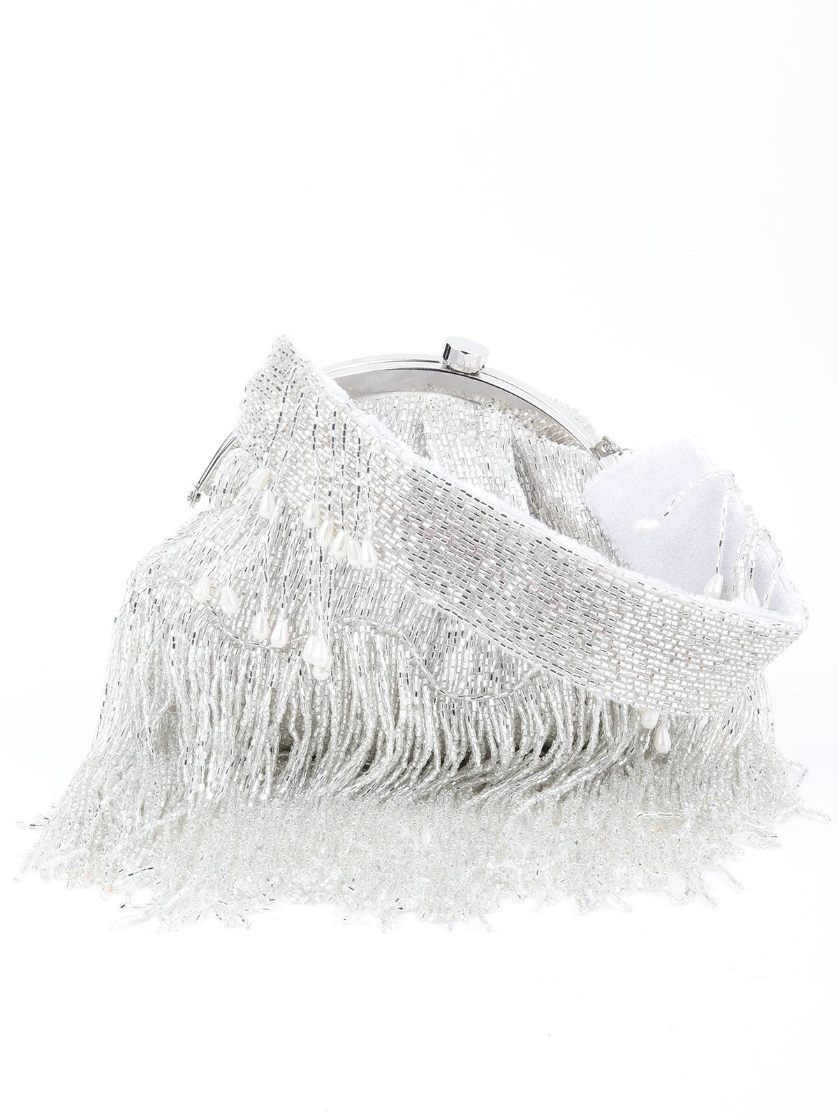 Odette Women Stunning Silver Tassel Batuwa - Image 4