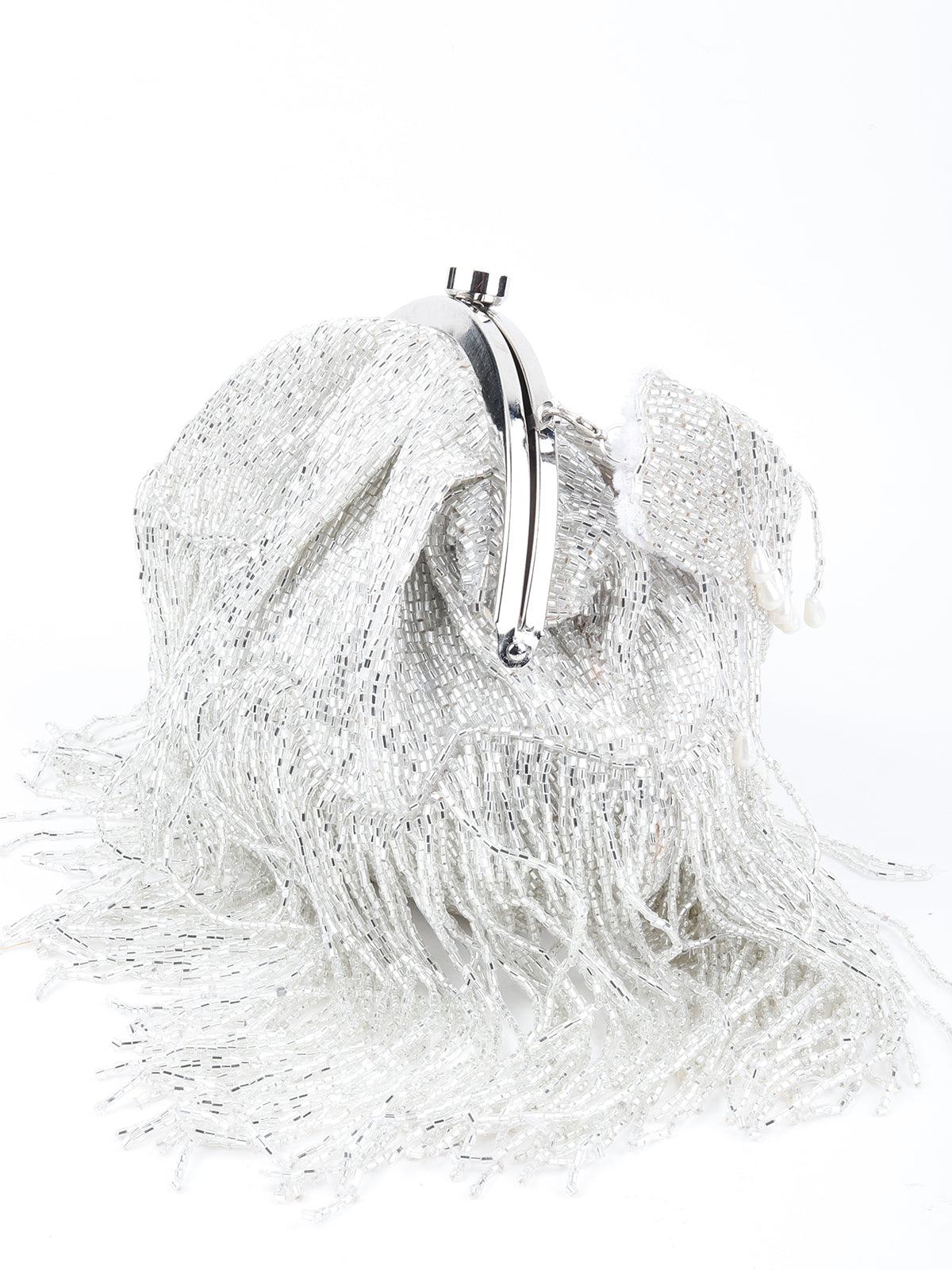 Odette Women Stunning Silver Tassel Batuwa - Image 5