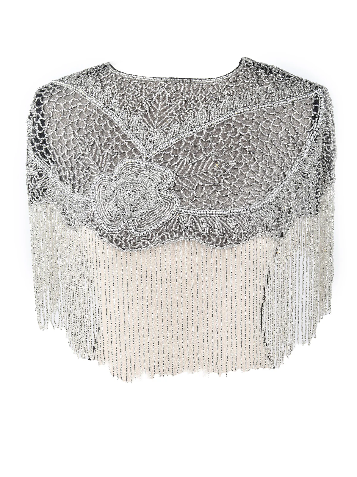 Odette Women Tasseled Grandeur- The Grey Beaded Cape - Image 3