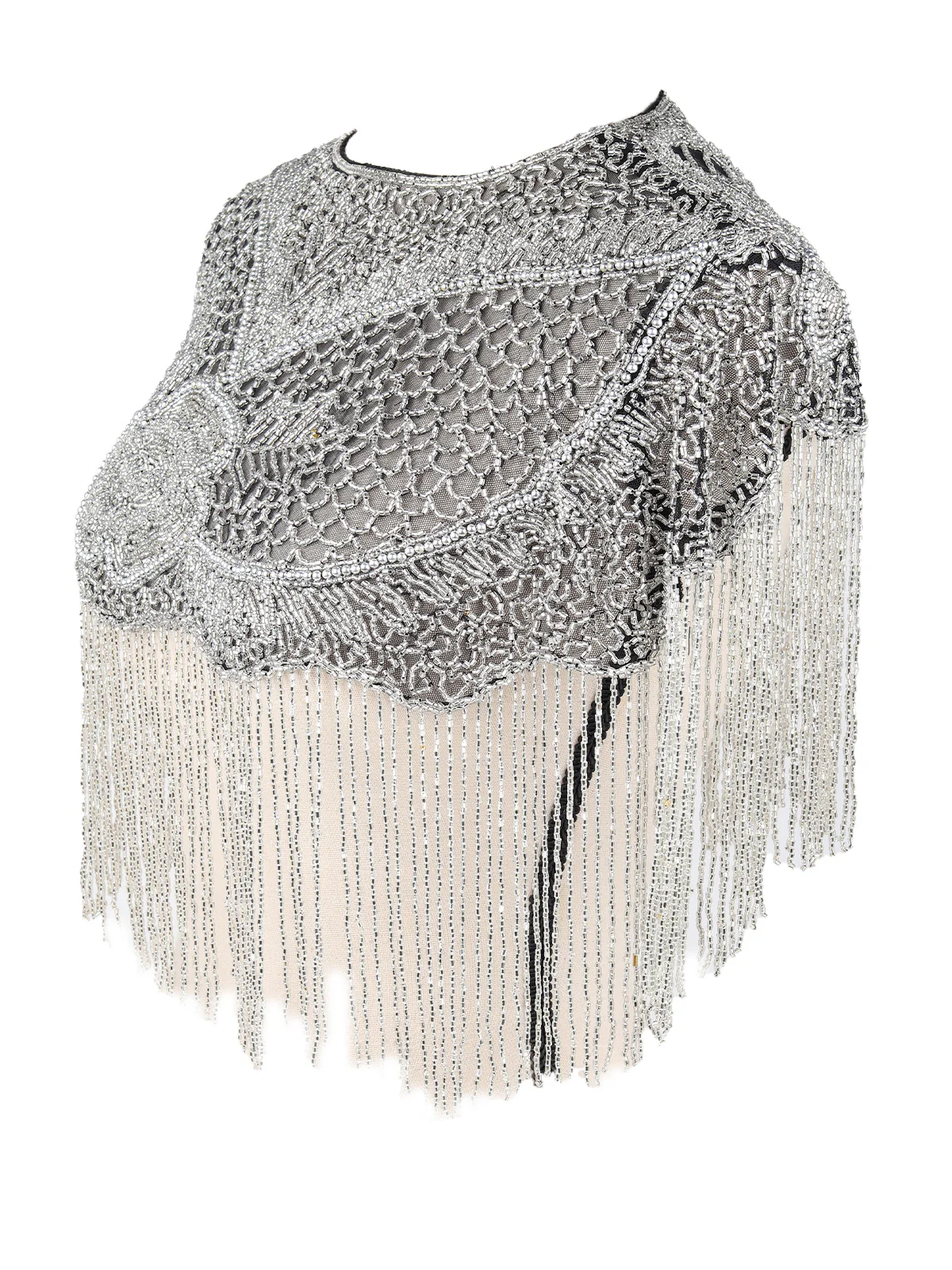 Odette Women Tasseled Grandeur- The Grey Beaded Cape - Image 5