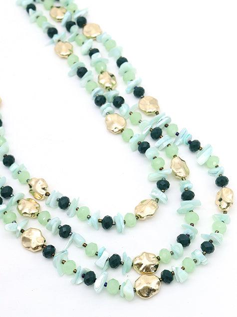 Odette Women Three-Layered Sea Green Stone Necklace! - Image 4
