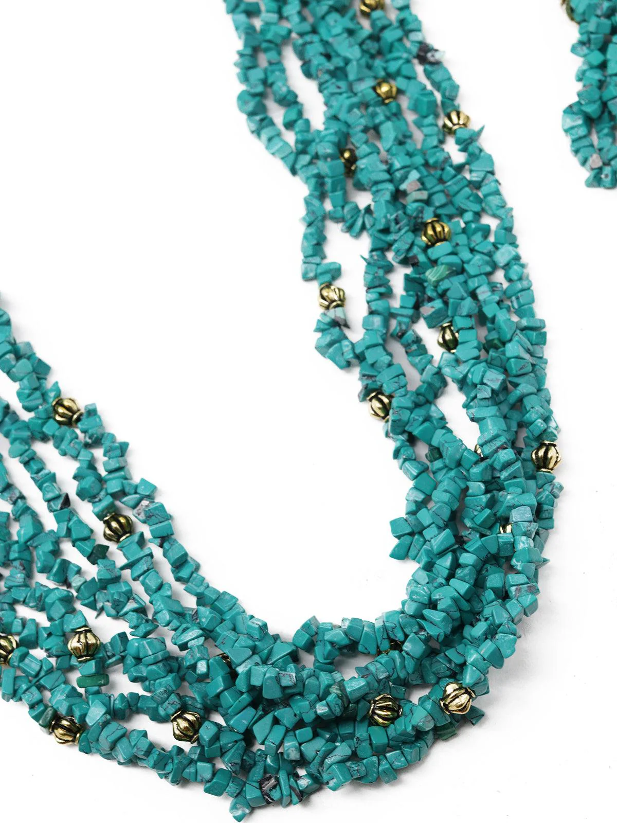 Odette Women Tibeti Uncut Beautiful Peacock Green Multi-Strand Necklace Set - Image 5