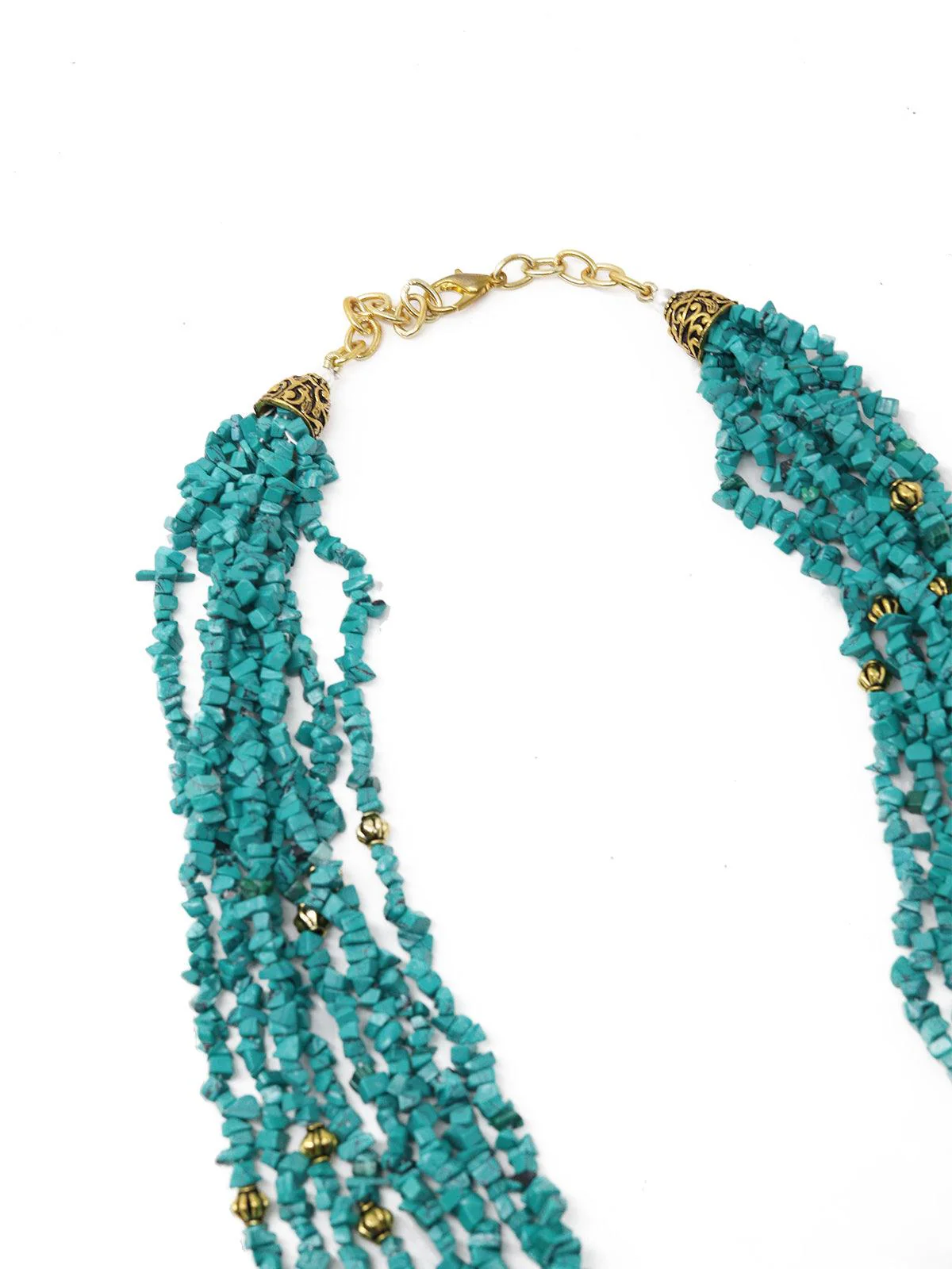 Odette Women Tibeti Uncut Beautiful Peacock Green Multi-Strand Necklace Set - Image 7