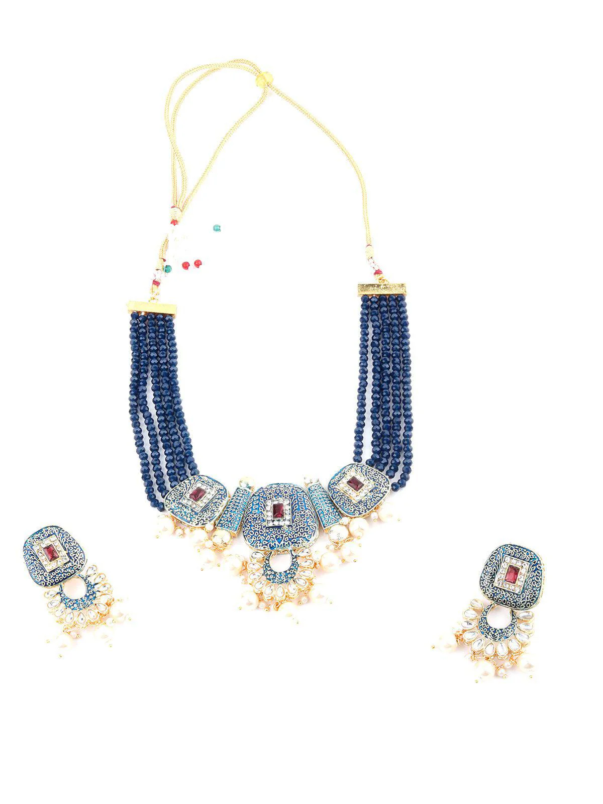 Odette Women Traditional Multi-Strand Blue Pearl Necklace Set - Image 3