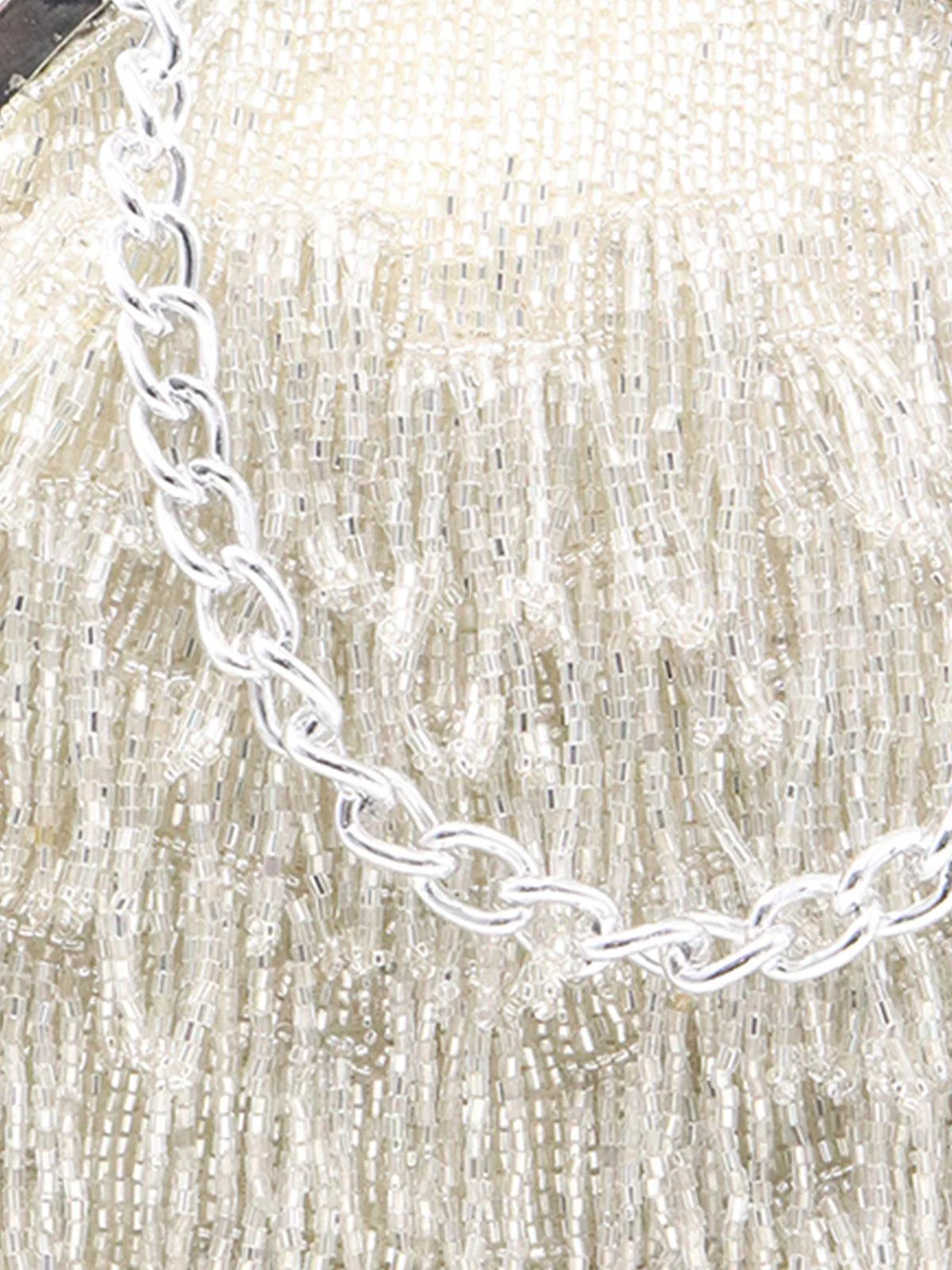 Odette Women Vintage Silver Beaded Tassel Batua - Image 7