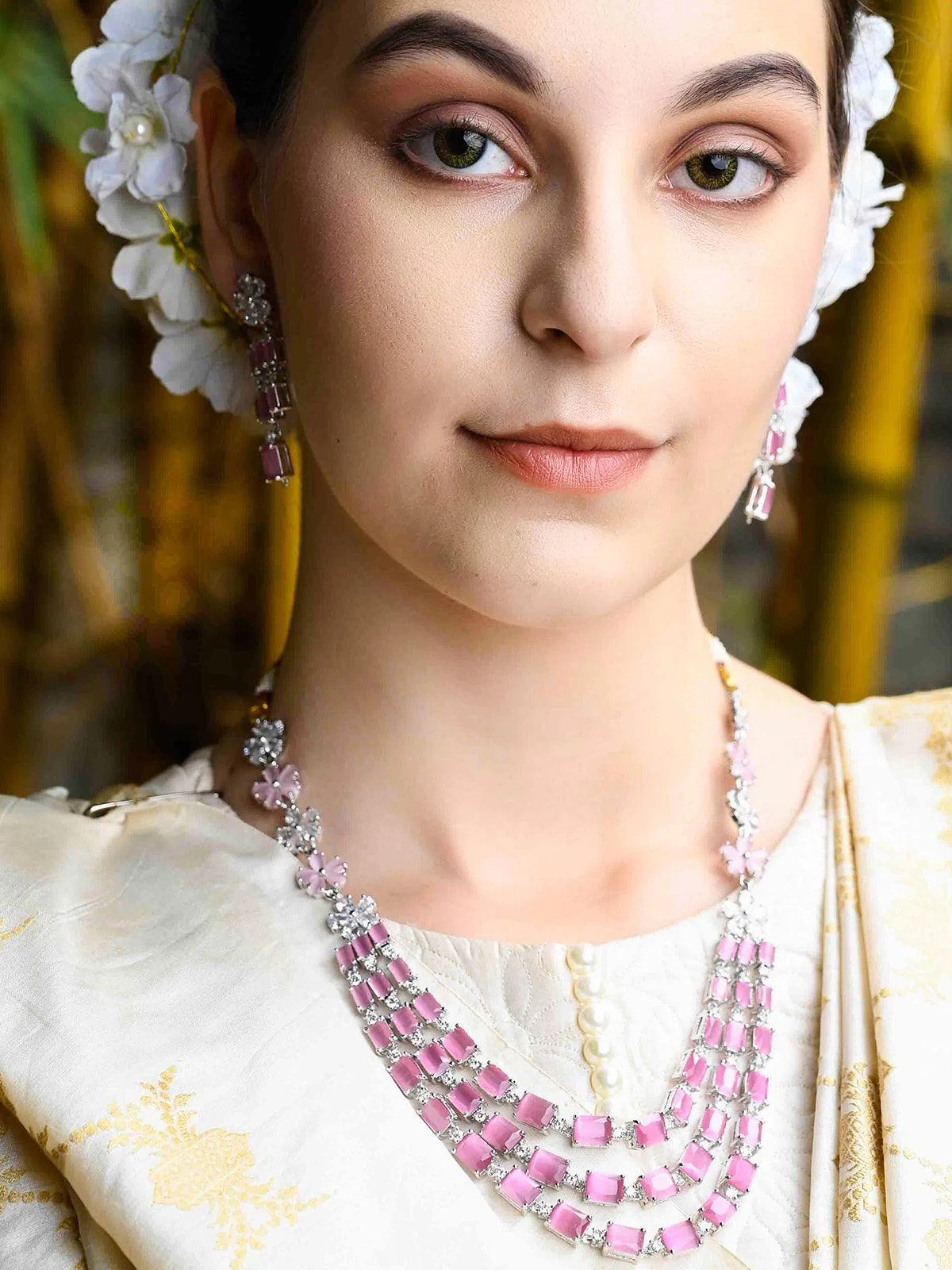 Odette Women Violet Trendy Necklace With Earrings - Image 2