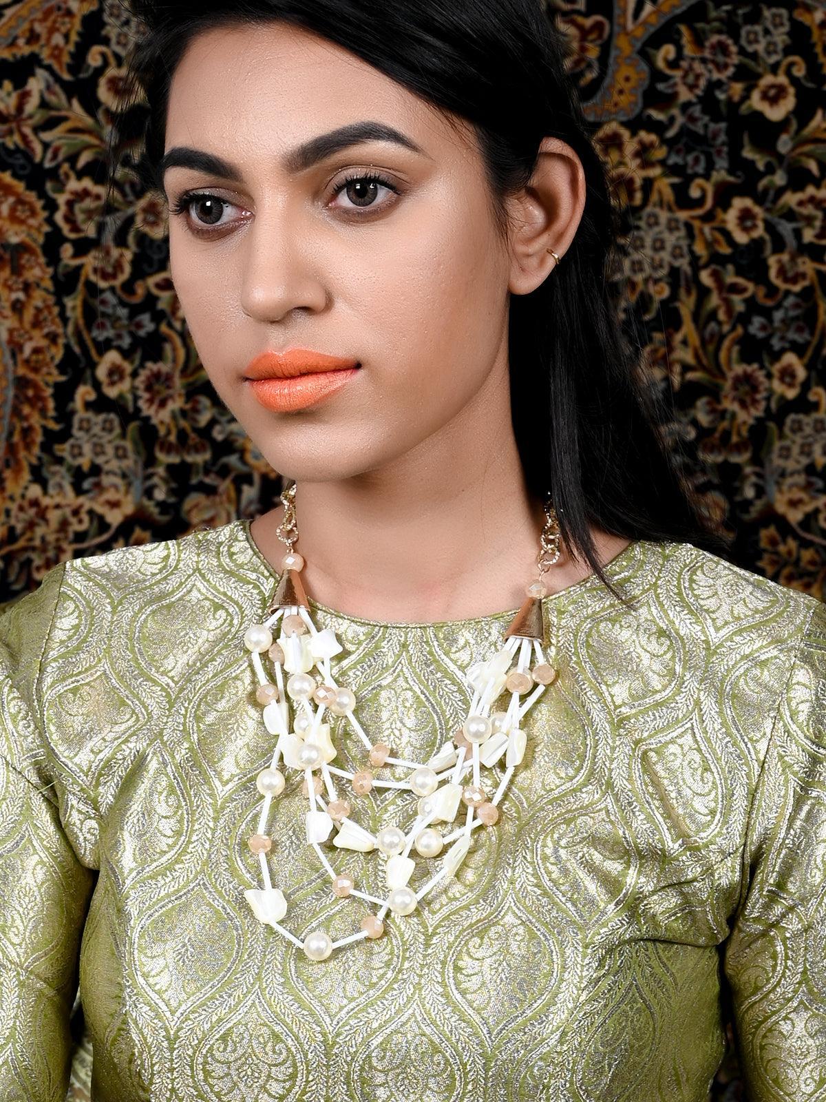 Odette Women White Layered Acrylic Attractive Necklace - Image 2