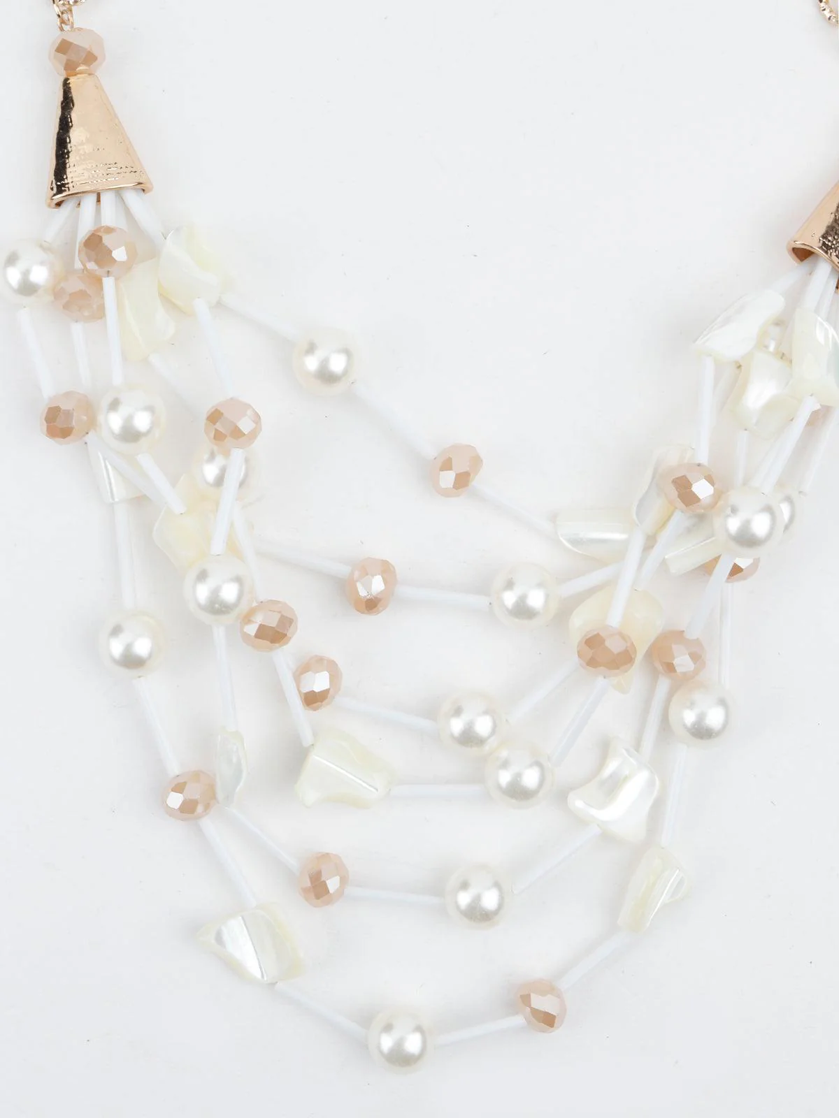 Odette Women White Layered Acrylic Attractive Necklace - Image 4