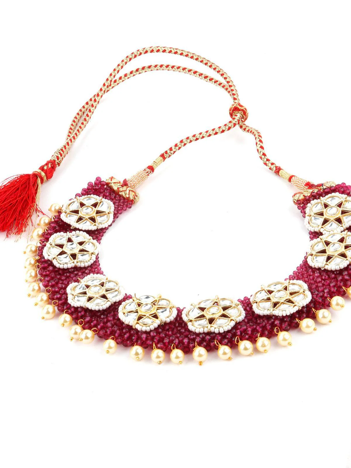 Odette Women Wine Pink Onyx-Pearl-Kundan Necklace! - Image 5