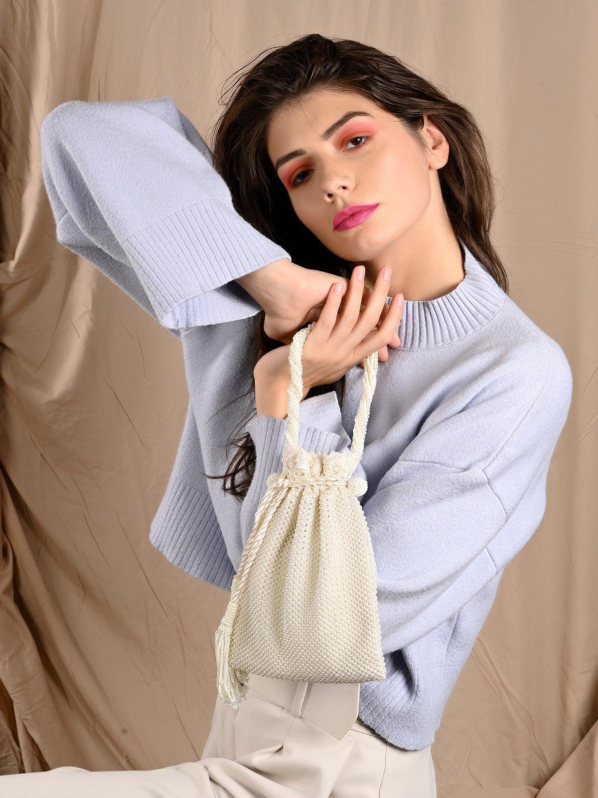 Odette Women Winsome White Pearly Potli - Image 2
