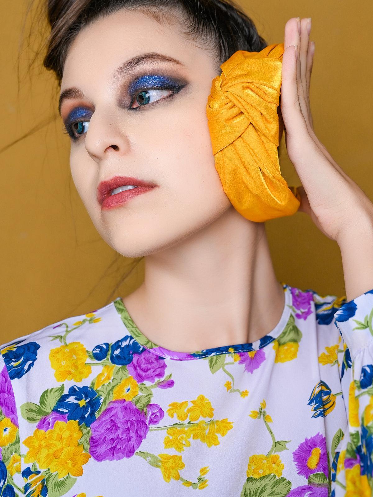 Odette Women Wrinkled And Knotted Yellow Sober Hair Band - Image 2