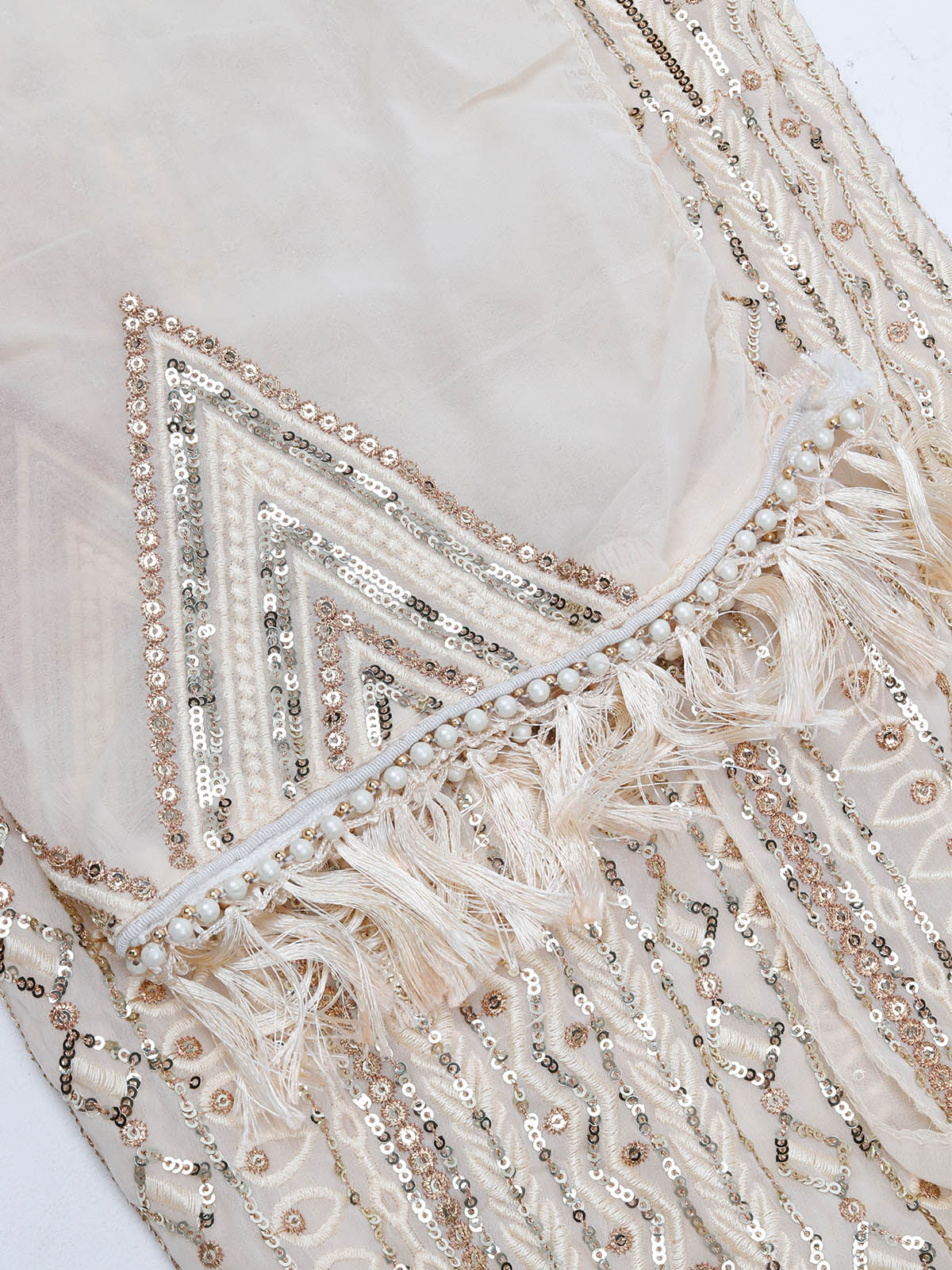 Odette Women Cream Color Party Wear Georgette Semi Stitched Suit - Image 5
